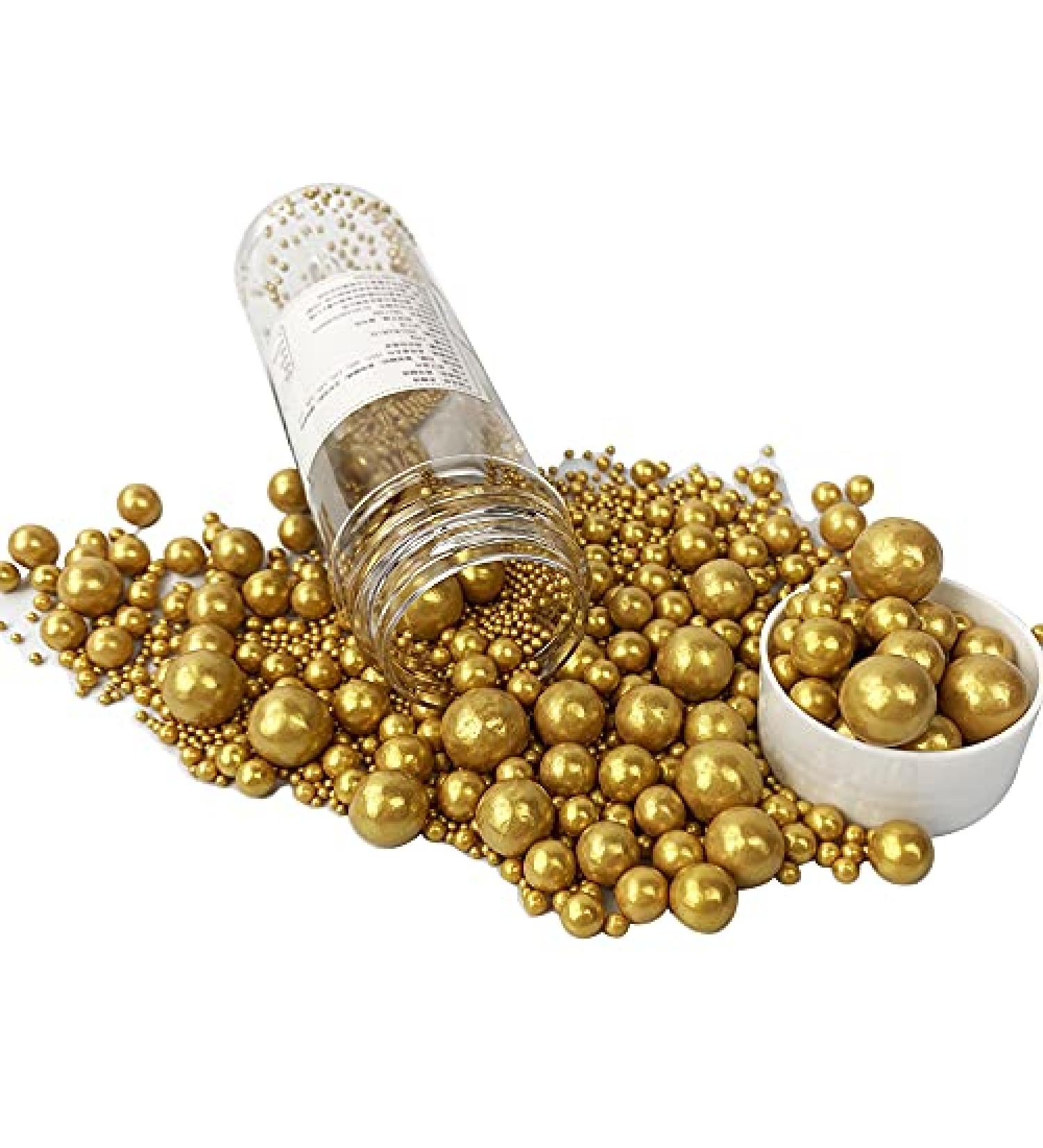 Gold Edible Pearl Sugar Sprinkles - 120g/4.2oz Jar for Cake, Cupcake, Cookie Decorations - Perfect for Weddings, Showers, and Parties - Buy Online on SooperMarket.com