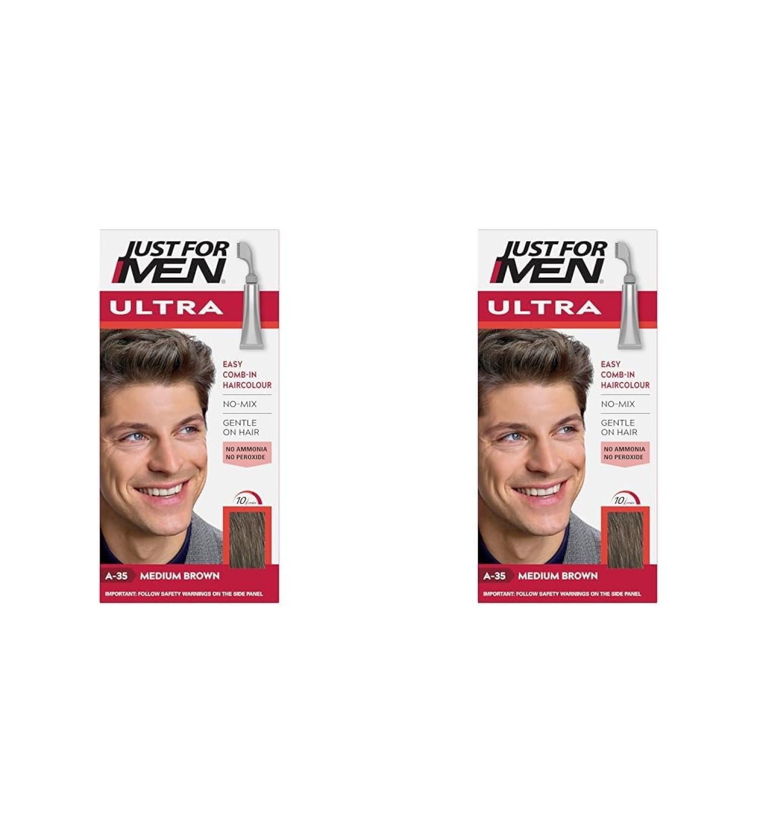 Just for Men Ultra Medium Brown Hair Colour Dye For Short Hair Comb Away The Greys A35 (Pack of 2) 35 g (Pack of 2) A35 Medium Brown - Buy Online on SooperMarket.com