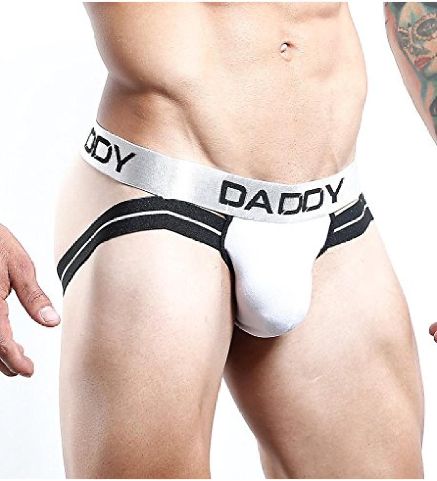 Mens Sexy Workout Jockstrap Underpants Enhancing Pouch Low Waist Thong Underwear Medium White