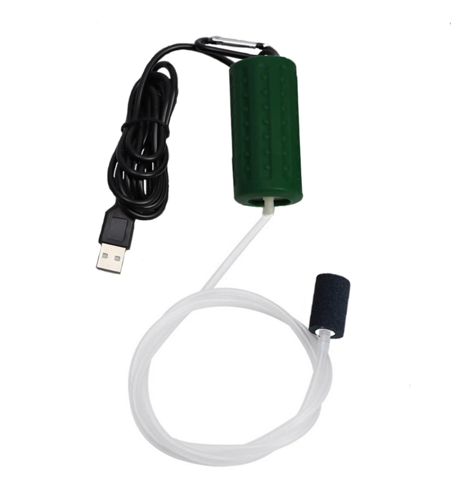 Quiet USB Mini Air Pump for Aquariums - Energy-Saving Oxygen Bubbler with Air Stone & Hose | Dark Green 1W - Buy Online on SooperMarket.com
