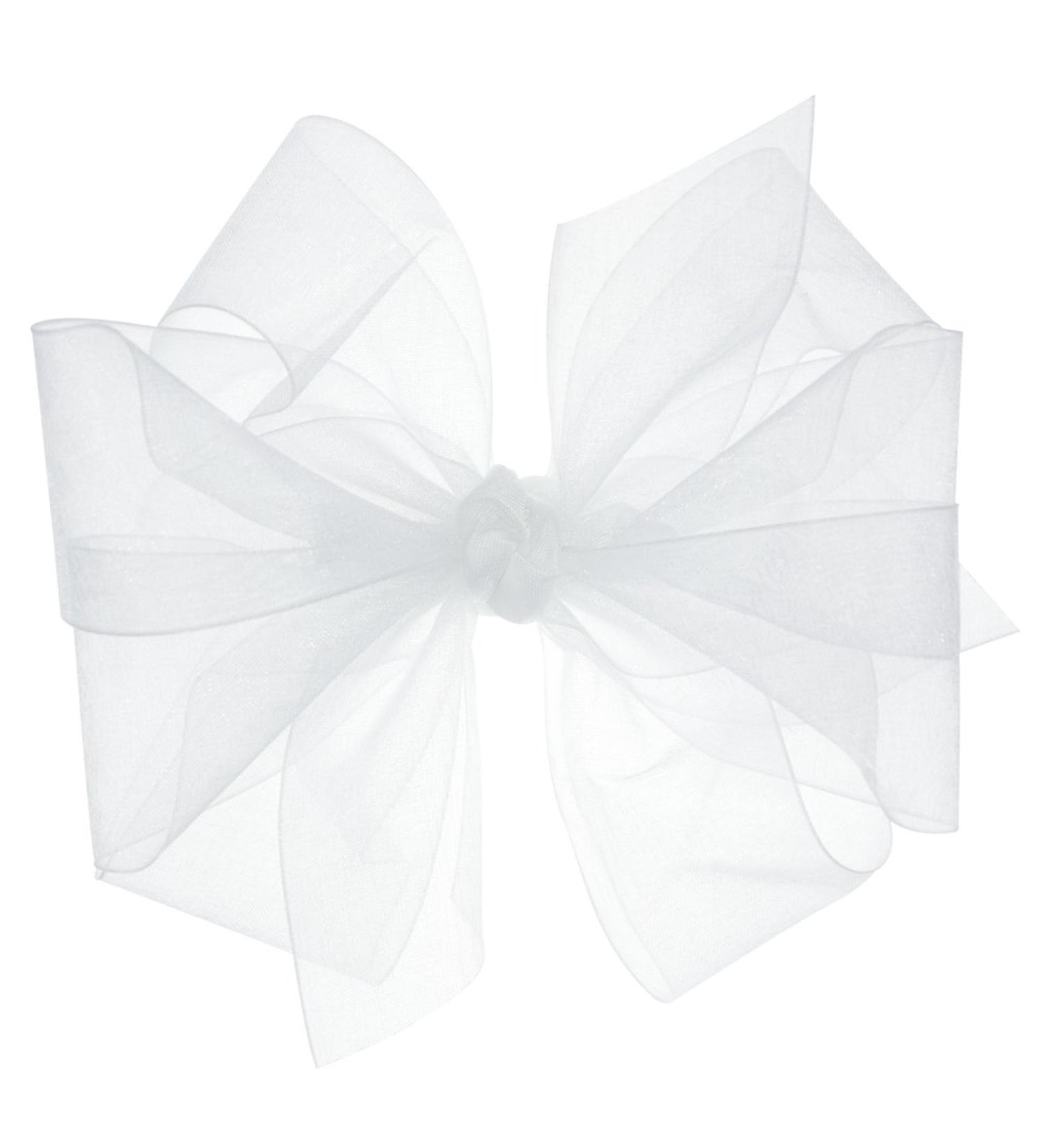 Girls' Organza Double Hair Bow on WeeStay Clip - Medium White with Satin Knot Center - Buy Online on SooperMarket.com