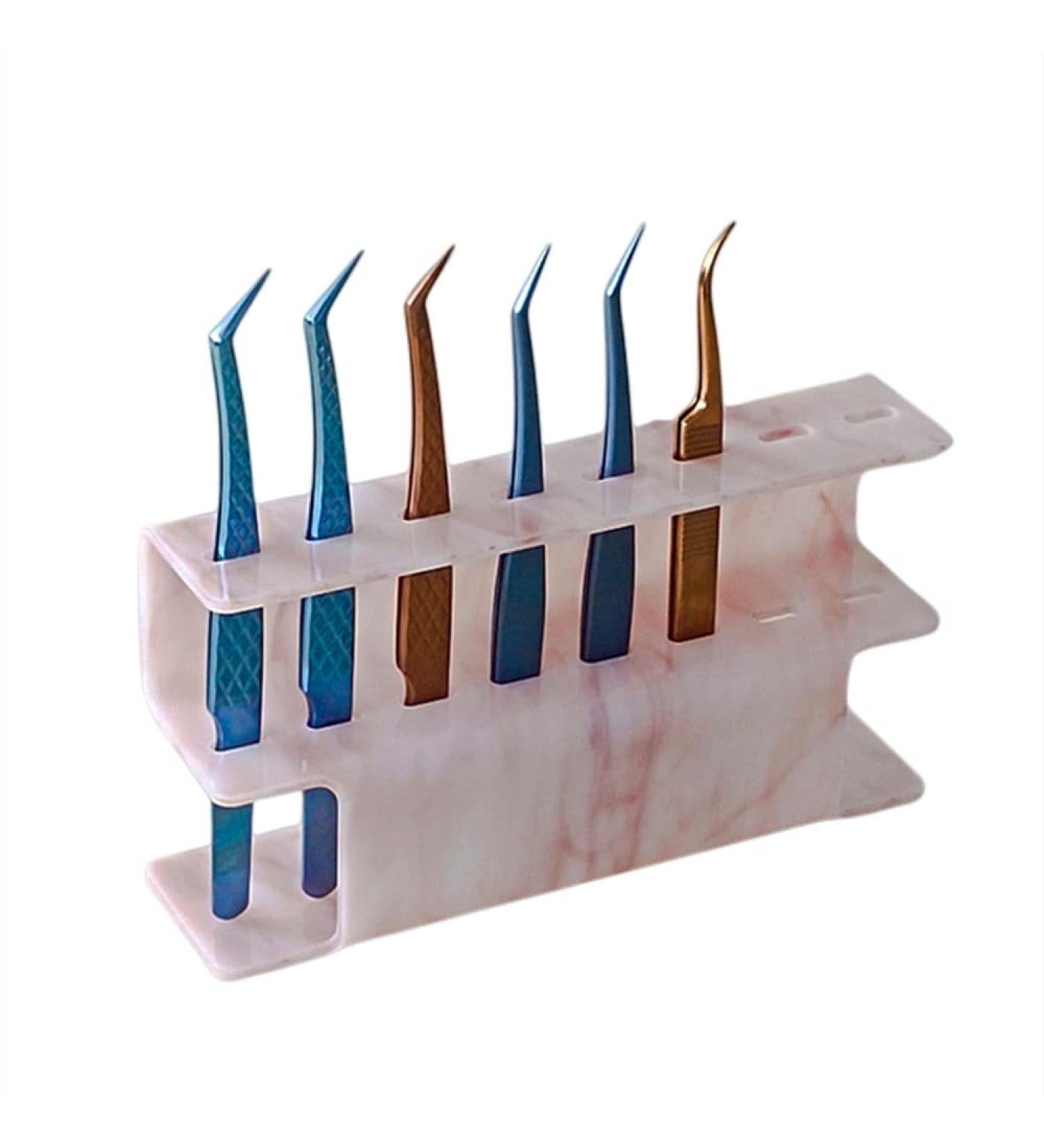 LIXIMMAZN 8-Hole Acrylic Tweezers Holder | Eyelash Extension Tools Rack & Stand | Durable Salon Supplies Display (Marbled Pink) - Buy Online on SooperMarket.com