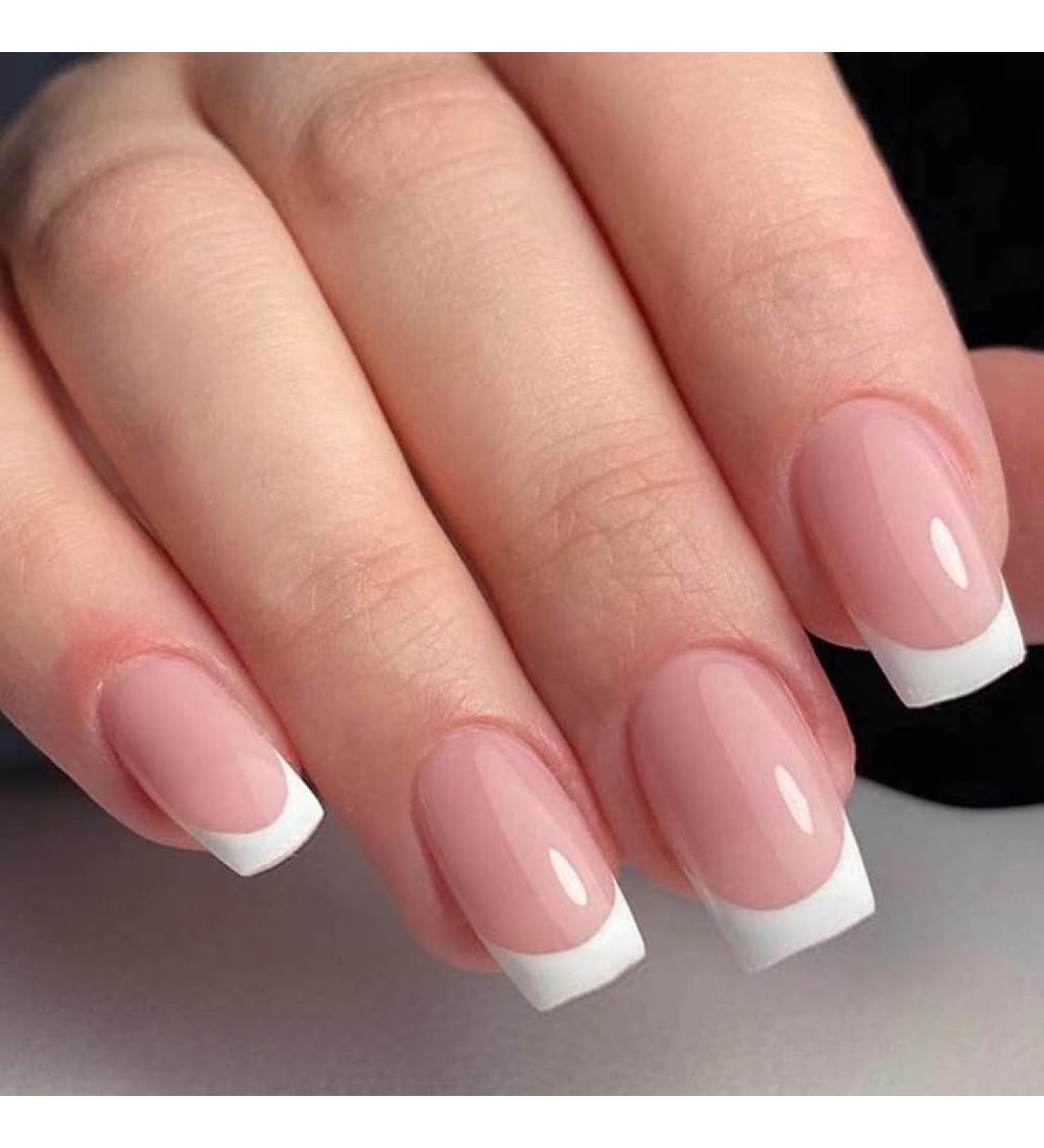 24pcs Short French Tip Press-on Nails | Square/Milky White False Nails with Glue | French & White Fake Nails for Women's Nail Art - Buy Online on SooperMarket.com