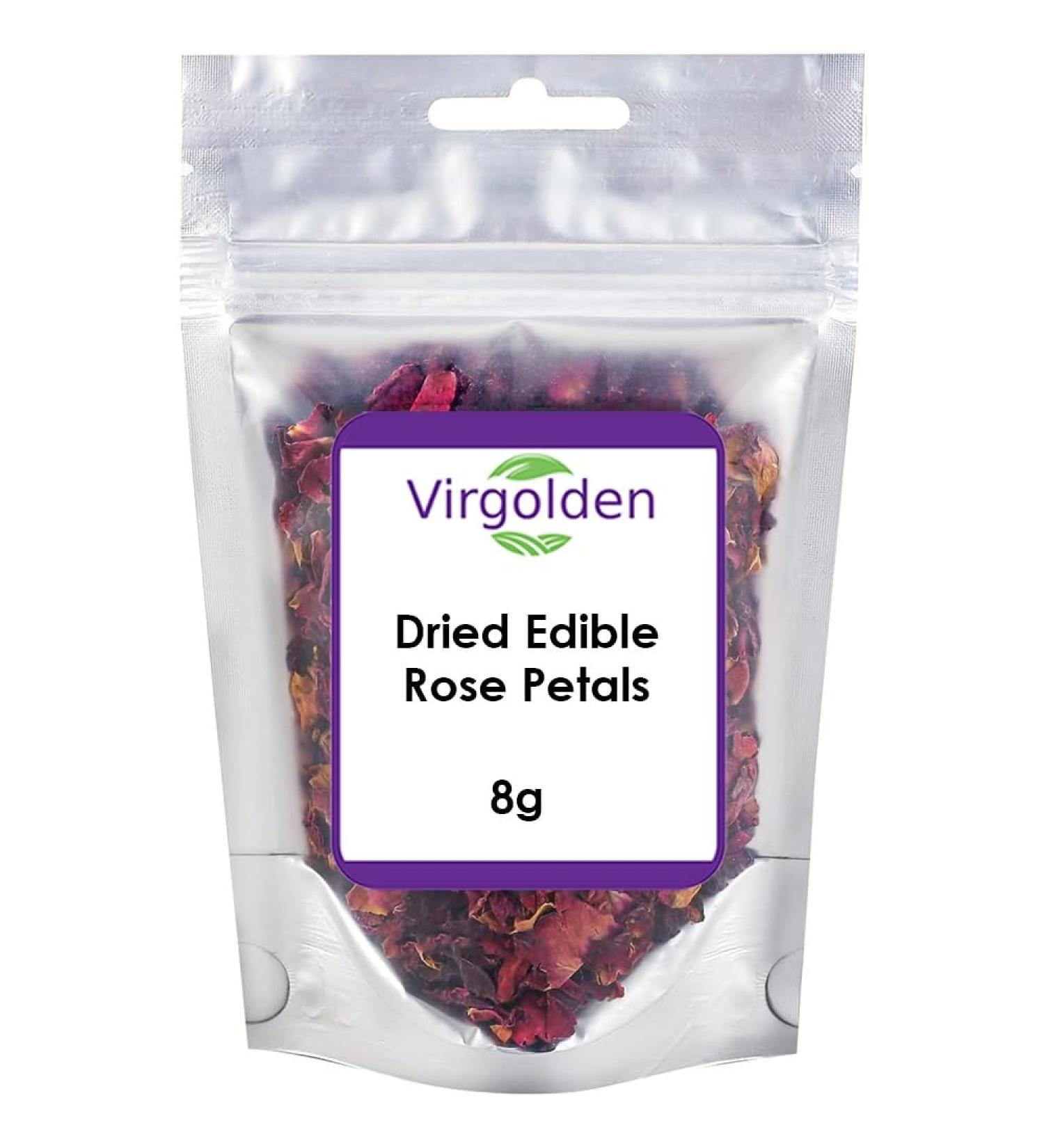Dried Edible Rose Petals 8g by Virgolden - Premium Natural Scent for Bath, Spa, Wedding Confetti & Crafts - Buy Online on SooperMarket.com