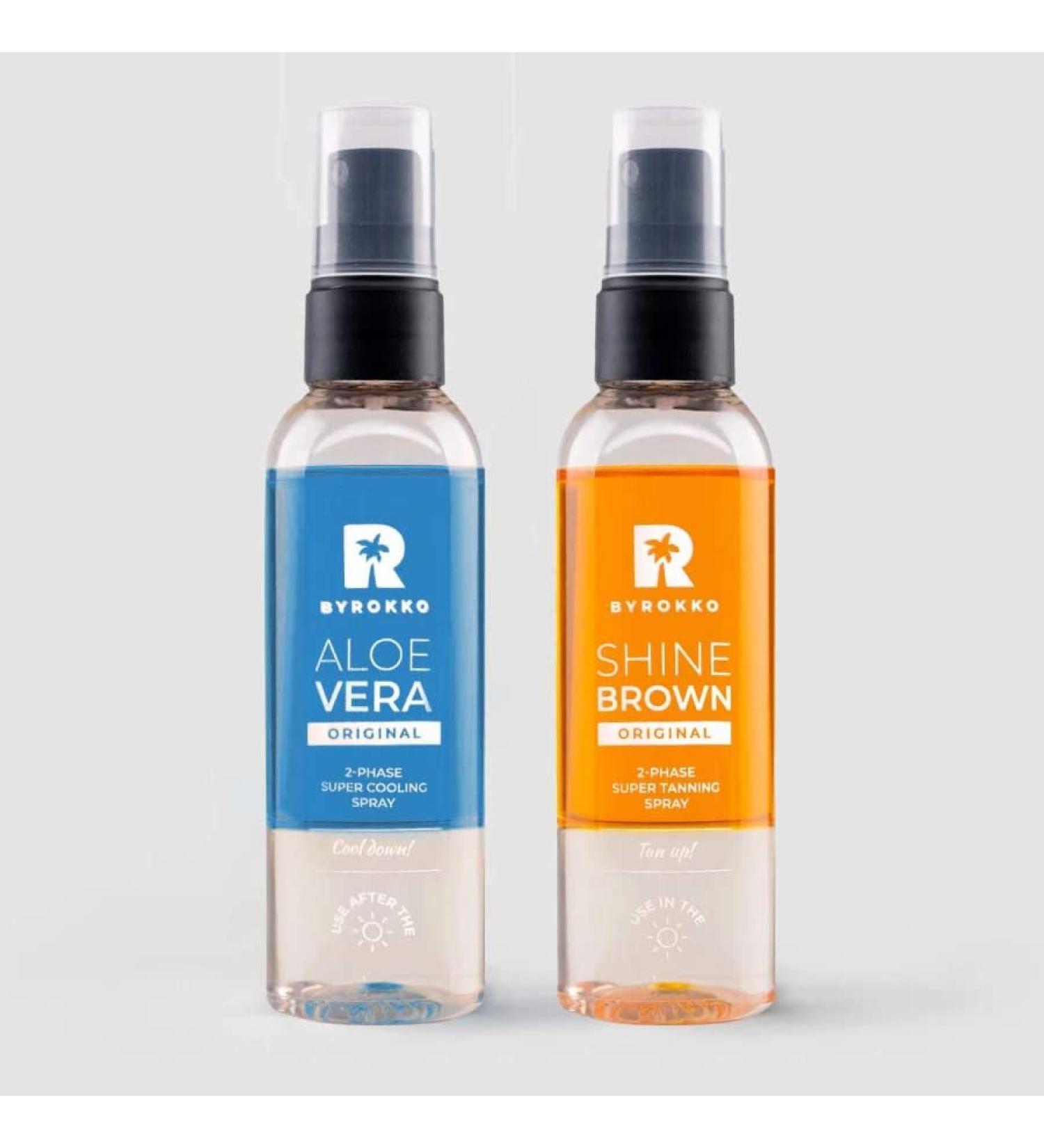BYROKKO Aloe Vera 2-Phase Soothing Mist & Shine Brown Tanning Spray Oil | Hydrating Sunbathing & Tanning Solution with Hyaluronic Acid - Shop Internationally - Buy Online on SooperMarket.com