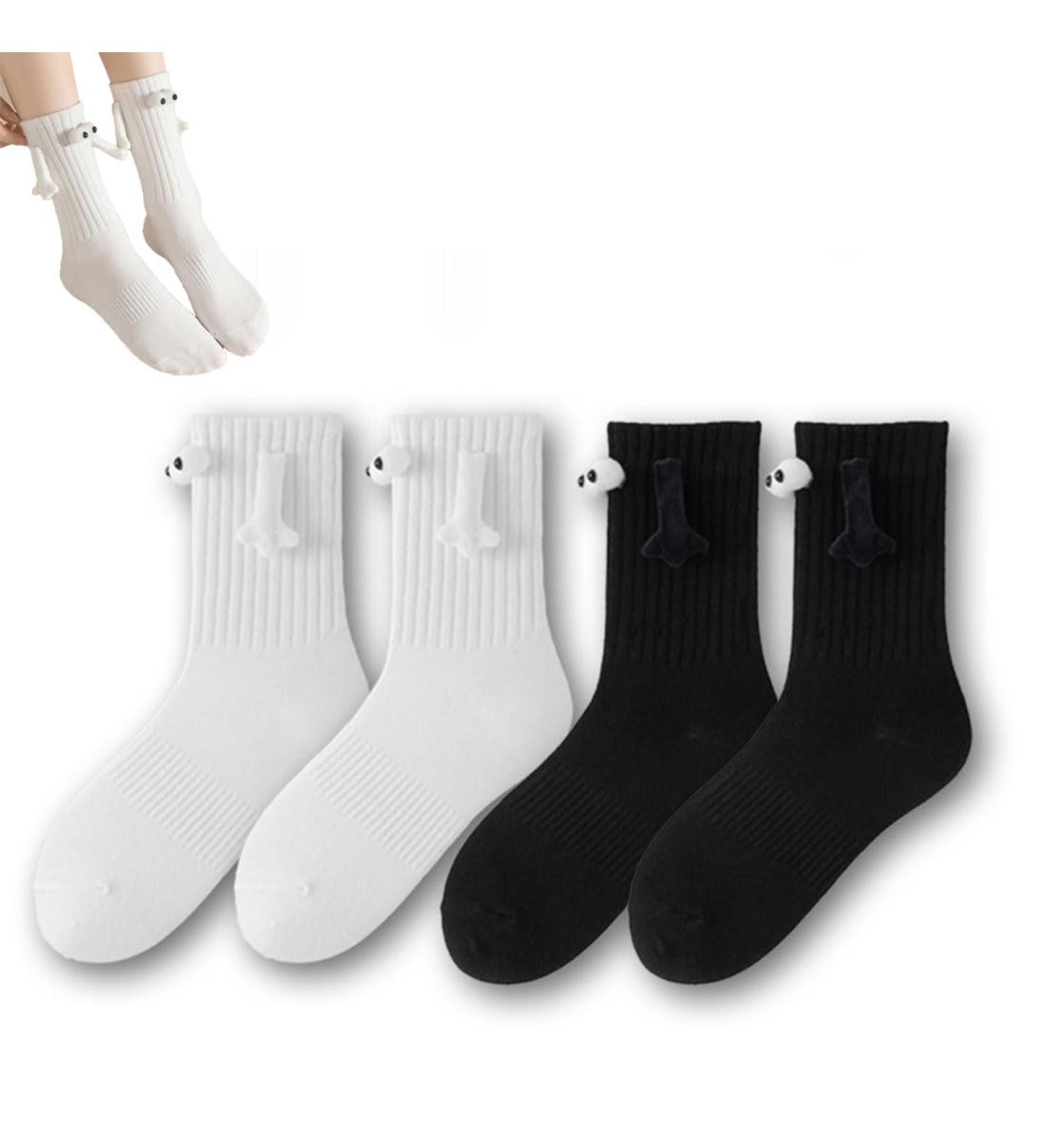 3D Couple Socks - Funny Magnetic Suction Design - Black & White 4 Pairs - Buy Online on SooperMarket.com