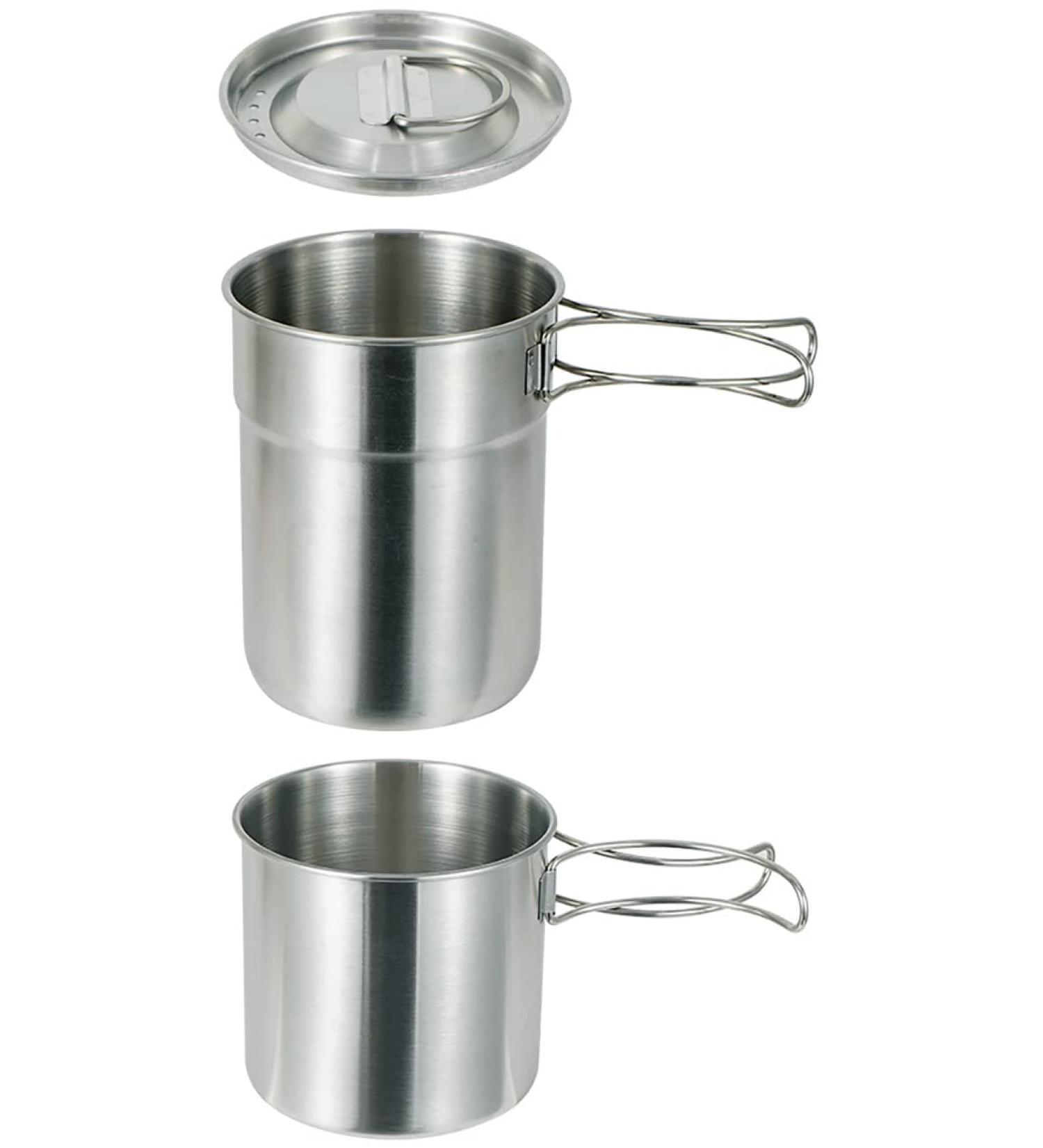 DZRZVD Camping Cups and Mugs Pot Set - 304 Food Grade Stainless Steel - Outdoor Cookware with Vented Lid - 33oz + 24oz - for Backpacking, Picnic, Hiking - Buy Online on SooperMarket.com