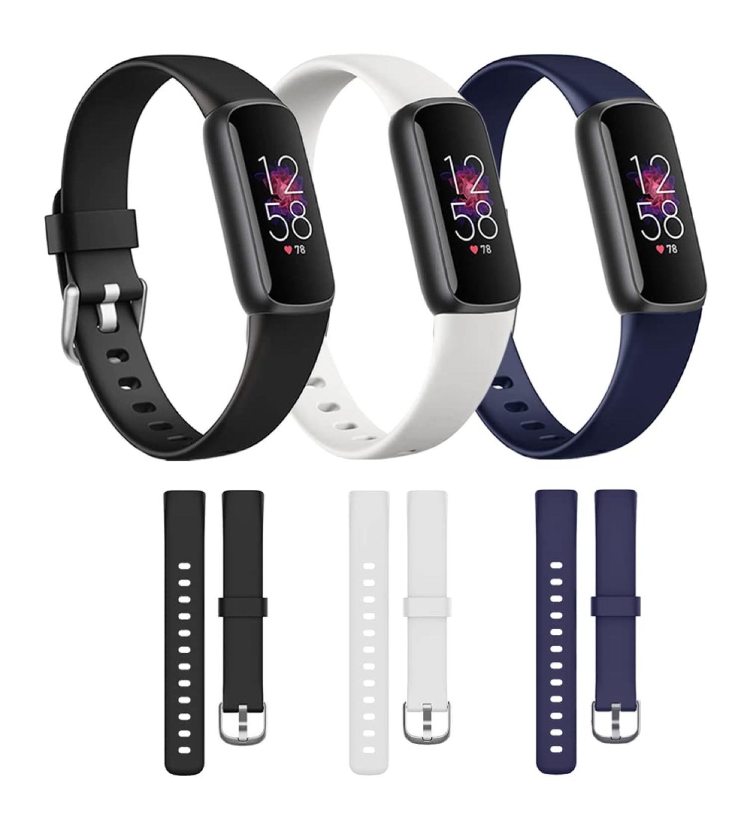 3 Pack Pattern Bands Compatible with Fitbit Luxe - Luxe Classic & Special Edition Adjustable Sport Wristbands - Small Size Women Slim Bands 3 Pcs - Black/White/Navy - Buy Online on SooperMarket.com