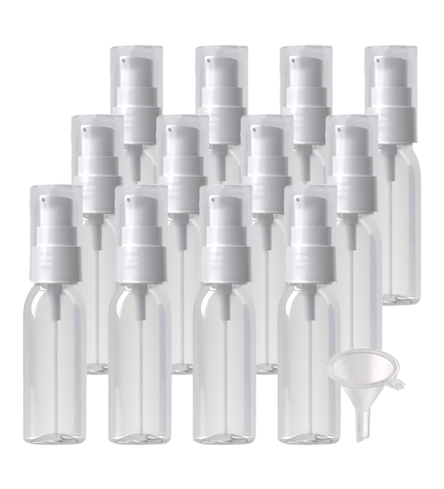 ZEOABSY 12 Pieces 30 ml Transparent Lotion Bottles with WhiteÂ Pump 30ml Empty PET Plastic Lotion Pump Bottle Cosmetic Gel Travel Container for Cosmetic Make up Cleaning + 2 x Funnel Transparent 30ml - Buy Online on SooperMarket.com
