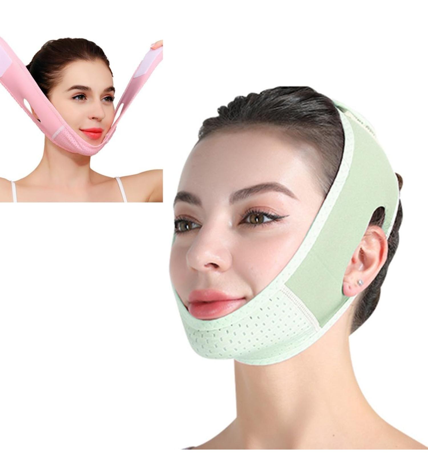 Double Chin Reducer Face Slimming Strap | Neck Lift Support & V Line Face Lifting Tape (Green) - Adjustable Compression Mask for Effective Double Chin Reduction - Buy Online on SooperMarket.com
