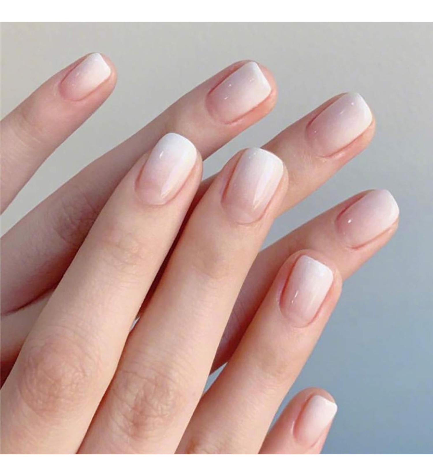 Brishow Coffin False Nails - White Short Gradient Acrylic Press on Nails for Women - 24pcs - Buy Online on SooperMarket.com