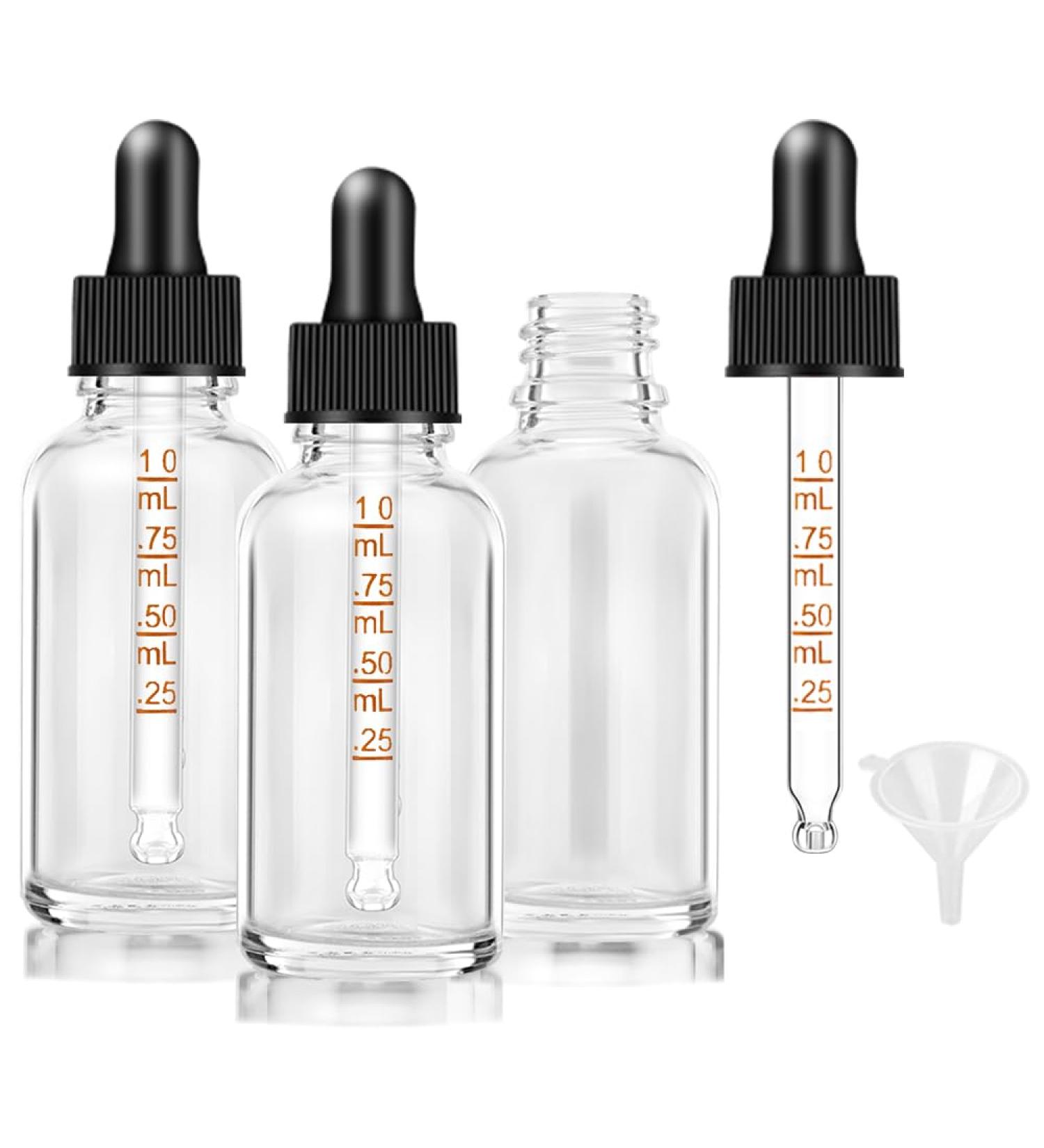 Bumobum 1 oz Clear Glass Eye Dropper Bottles for Essential Oils - 3 Pack with Labels and Funnel - Tincture Bottle 30 ml - Measured Dropper Included - Buy Online on SooperMarket.com