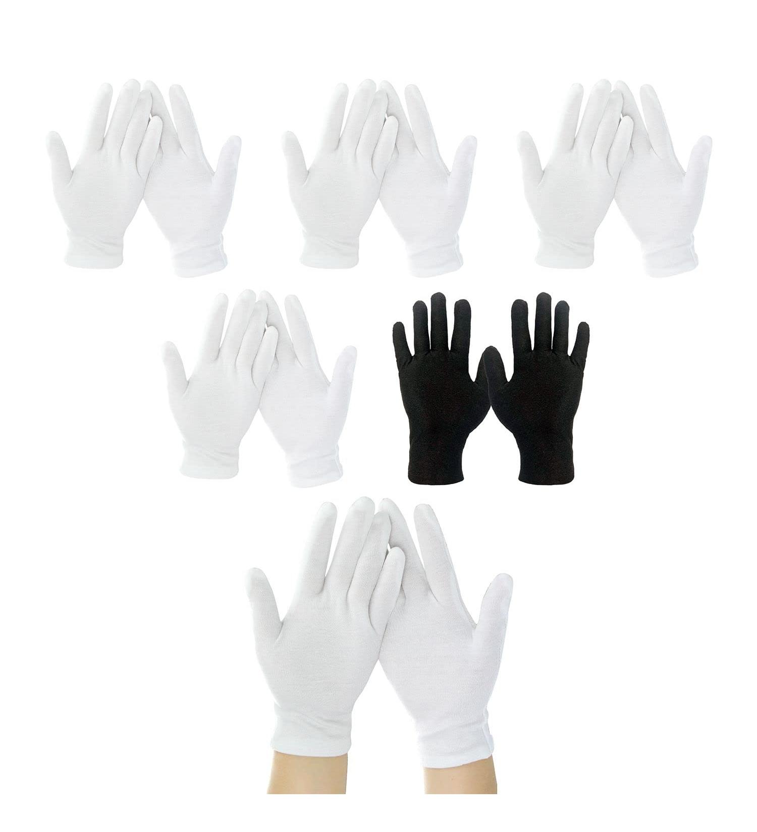 4 White Gloves + 1 Black Glove for Eczema Sensitive Dry Irritated Skin Overnight Hand Cream Lotion Protection Daily Work 100% Cotton Size 9" (5 Pairs) - Buy Online on SooperMarket.com