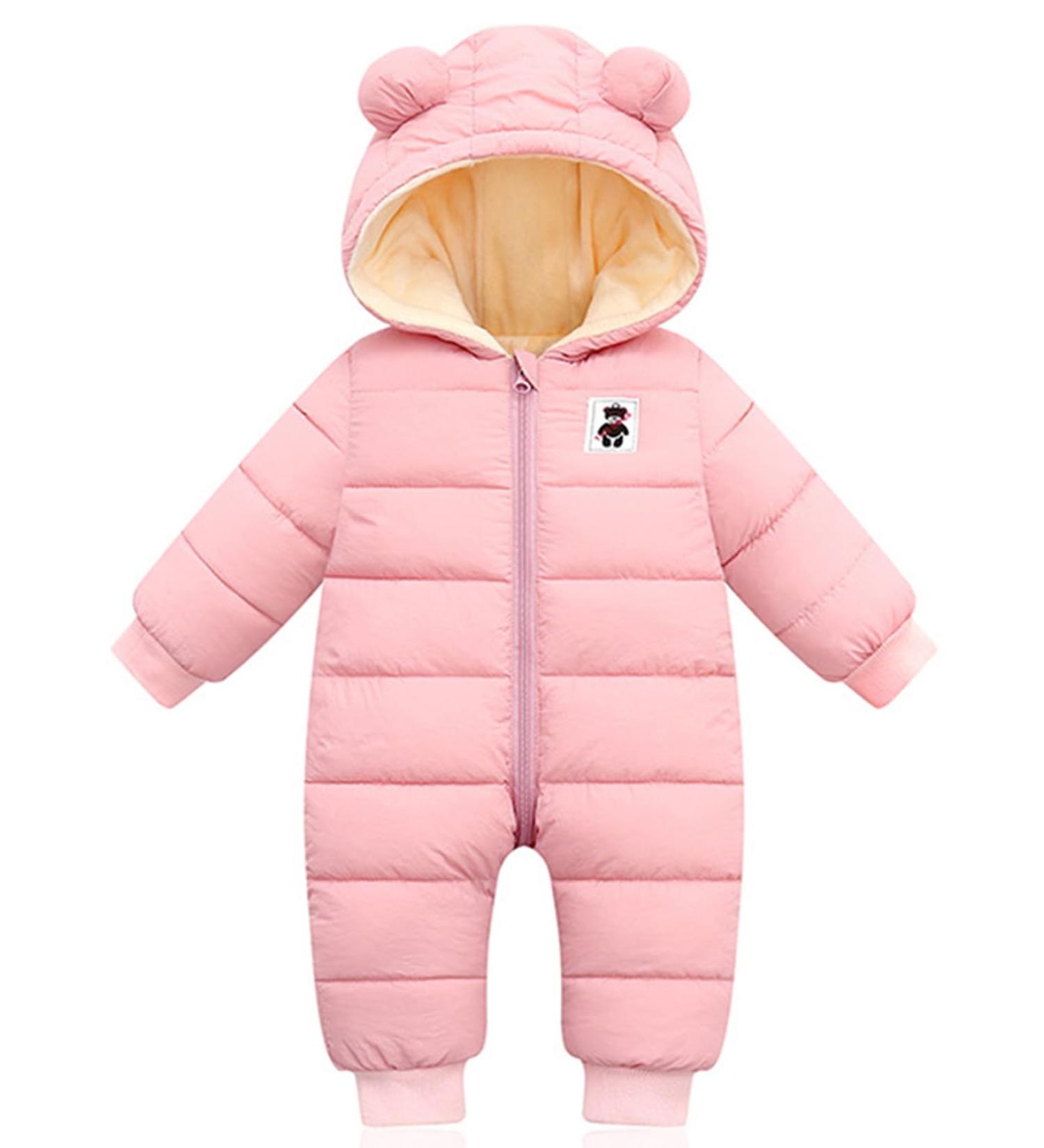 Baby Hooded Winter Romper Down Jacket | Kids Snowsuit Coat | Warm Pink Jumpsuit 6-9 Months - Buy Online on SooperMarket.com