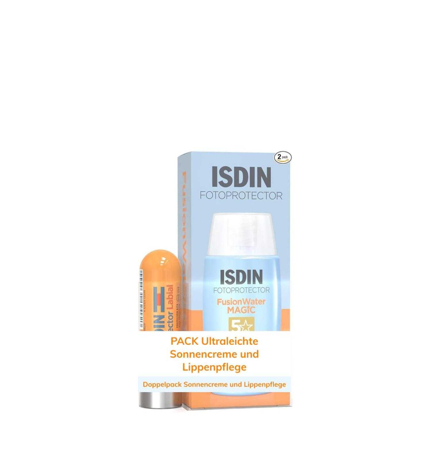 ISDIN FusionWater Magic Pack: Ultra-Light Sunscreen & Lip Balm with SPF 50 & 30 for Ultimate Sun Protection - Buy Online on SooperMarket.com