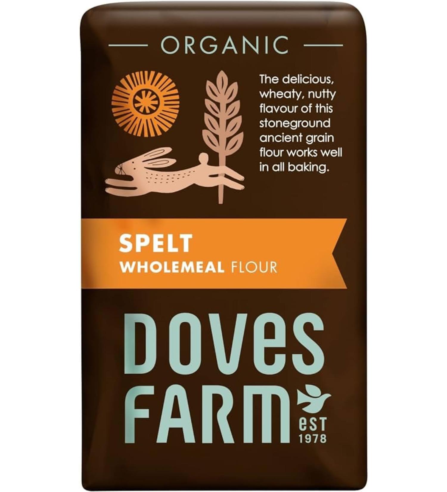 Doves Farm Spelt Wholemeal Flour 1kg - Organic Stoneground High-Fiber Spelt Flour for Baking