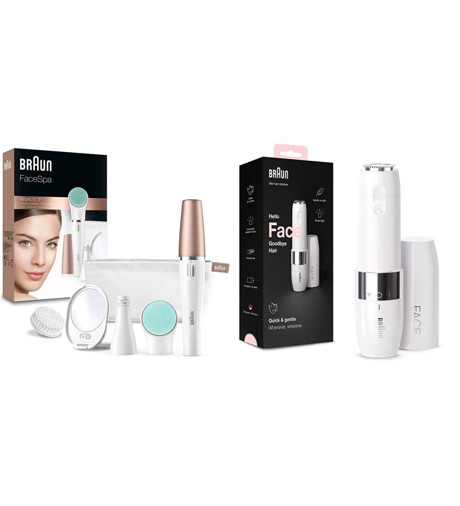Braun FaceSPA Facial Epilator & Cleaning Brush Bundle - Women's Hair Remover Massage Pad Mirror & Bag - FS1000 & 851V - Buy Online on SooperMarket.com