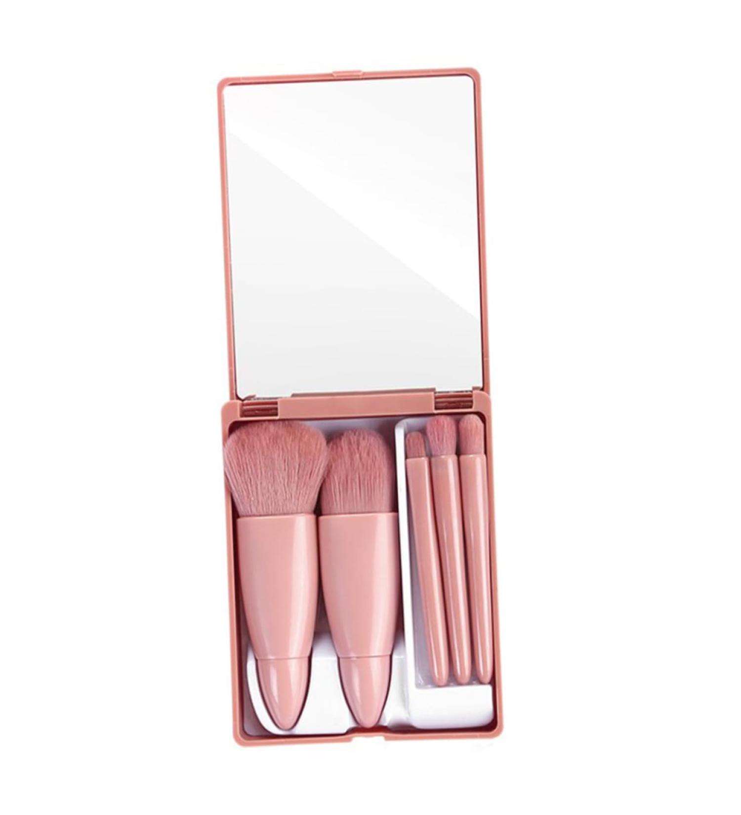 NOLITOY 5pcs Makeup Brush Set with Mirror - Mini Lipstick Kit & Face Powder Brush - Travel-Friendly Pink Cosmetic Tools for Friends & Star Room Decor - Buy Online on SooperMarket.com