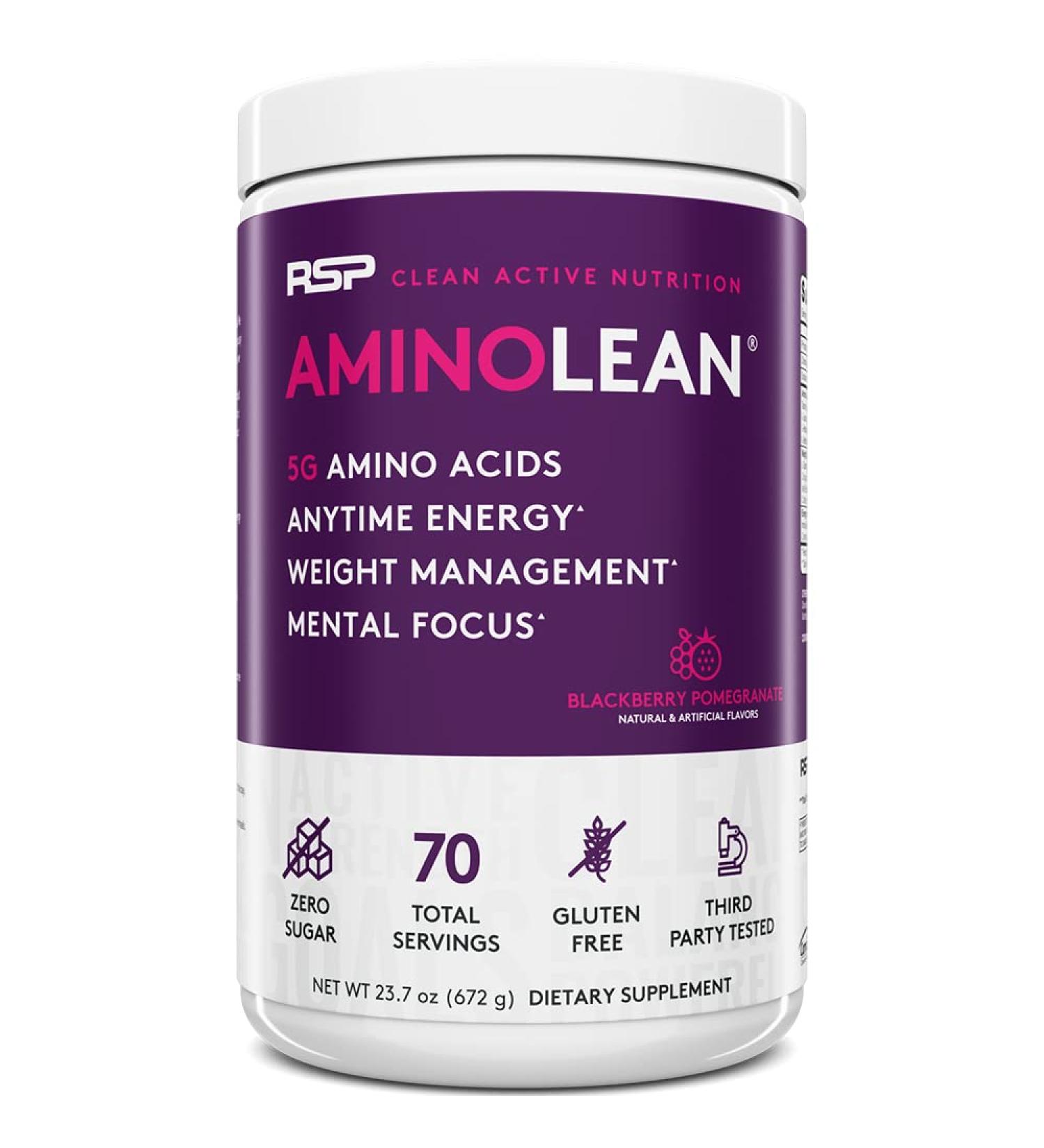 AminoLean Pre Workout Powder - Amino Energy & Weight Management with BCAA Amino Acids & Natural Caffeine - Blackberry Pomegranate Flavor - 70 Servings - Buy Online on SooperMarket.com