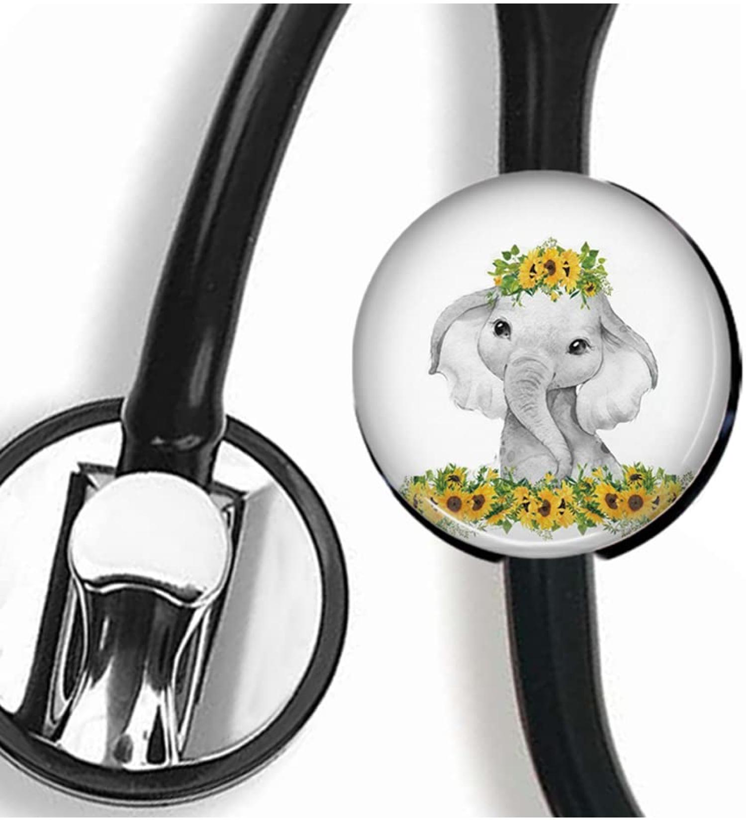 Sunflowers and Elephants Stethoscope Tag Steth ID Tag Nurse Badge StethoscopeTag