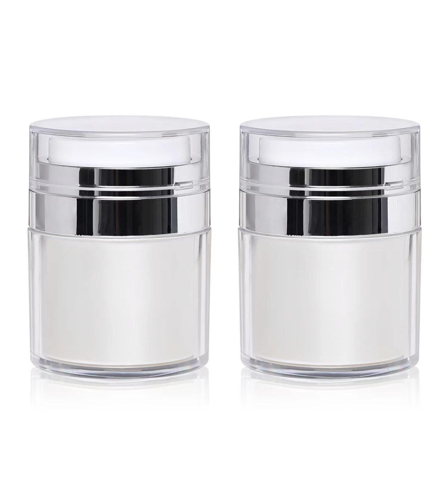 2 Pack 1.7 Oz Airless Pump Jars Vacuum Cosmetic Travel Containers | Refillable Empty Acrylic Make Up Sample Containers | White 50ml (1.7 oz / 50ml) - Buy Online on SooperMarket.com