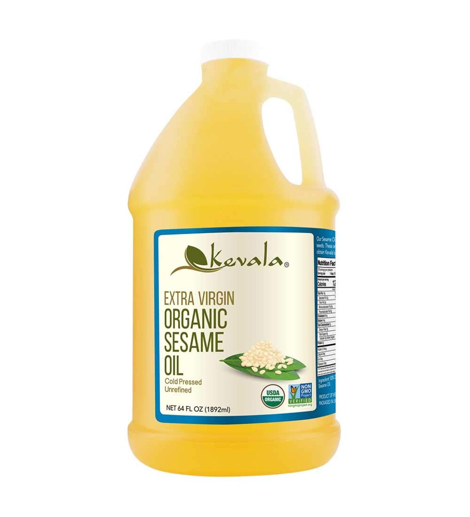 Kevala Organic Extra Virgin Sesame Oil 1/2 Gallon (64 fl oz) - Pure & Cold-Pressed - Buy Online on SooperMarket.com