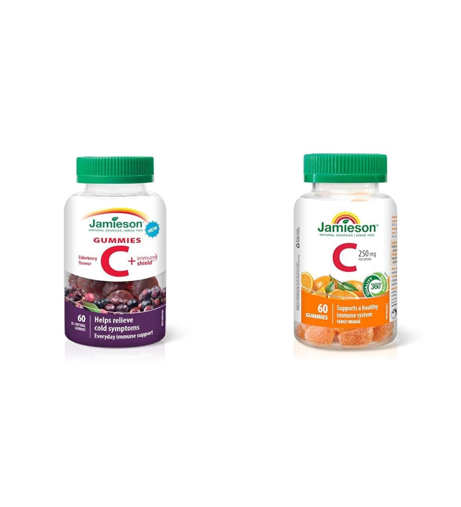 Jamieson Vitamin C plus Immune Shield Gummies - Elderberry Flavour 60 Count (Pack of 1) & Vitamin C Gummies 60 Gummies Gummies + Vitamin C Gummies - Buy Online on SooperMarket.com