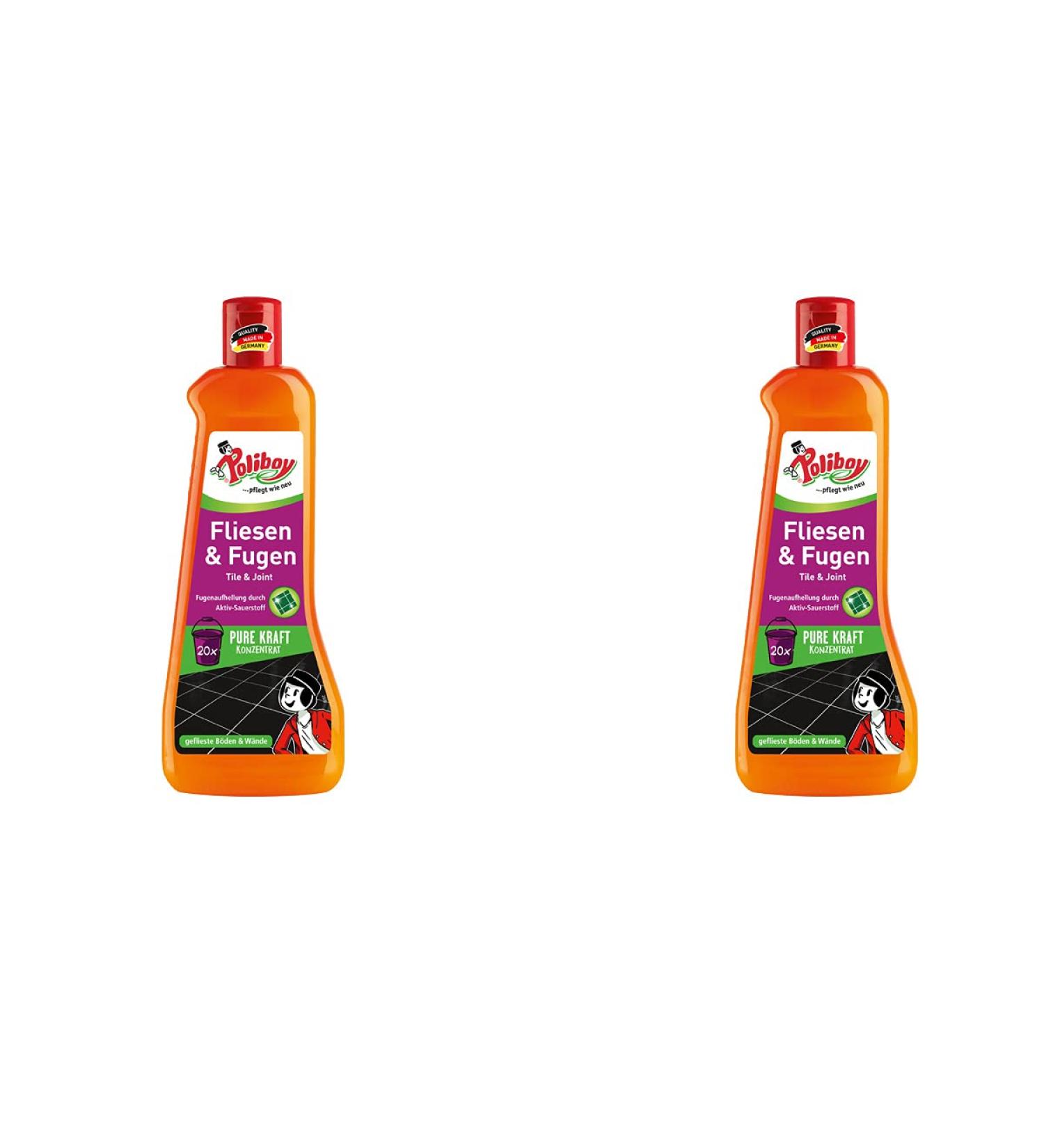 Poliboy - tile and joint - for the powerful cleaning of all tiled surfaces - for inside and outside - soil cleaning - 2x500ml (1 liter) - Made in Germany tiles + joint concentrate 1 l (1 Pack)