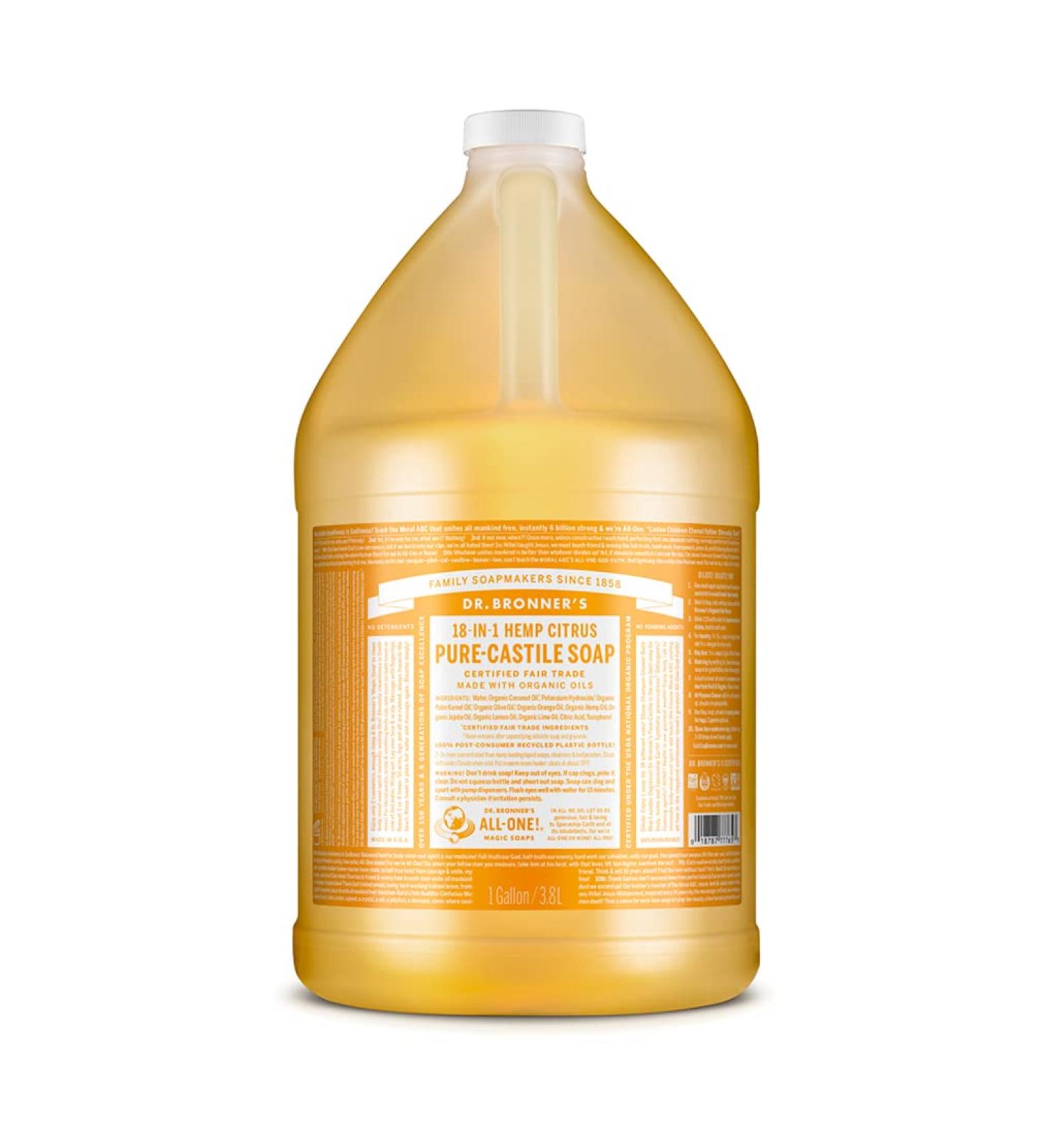 Dr. Bronner's Organic Citrus Castile Liquid Soap - 1 Gallon | 18-in-1 Uses for Face, Body, Hair, Laundry, Pets & Dishes | Vegan & Non-GMO | Concentrated Formula | 128 Fl Oz - Buy Online on SooperMarket.com