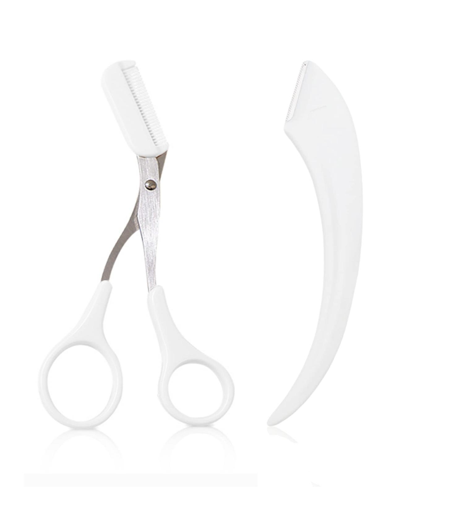 Stainless Steel Eyebrow Scissors with Comb - Trimmer Tool for Women & Girls | Beginner Friendly Eyebrow Razor in White - Buy Online on SooperMarket.com