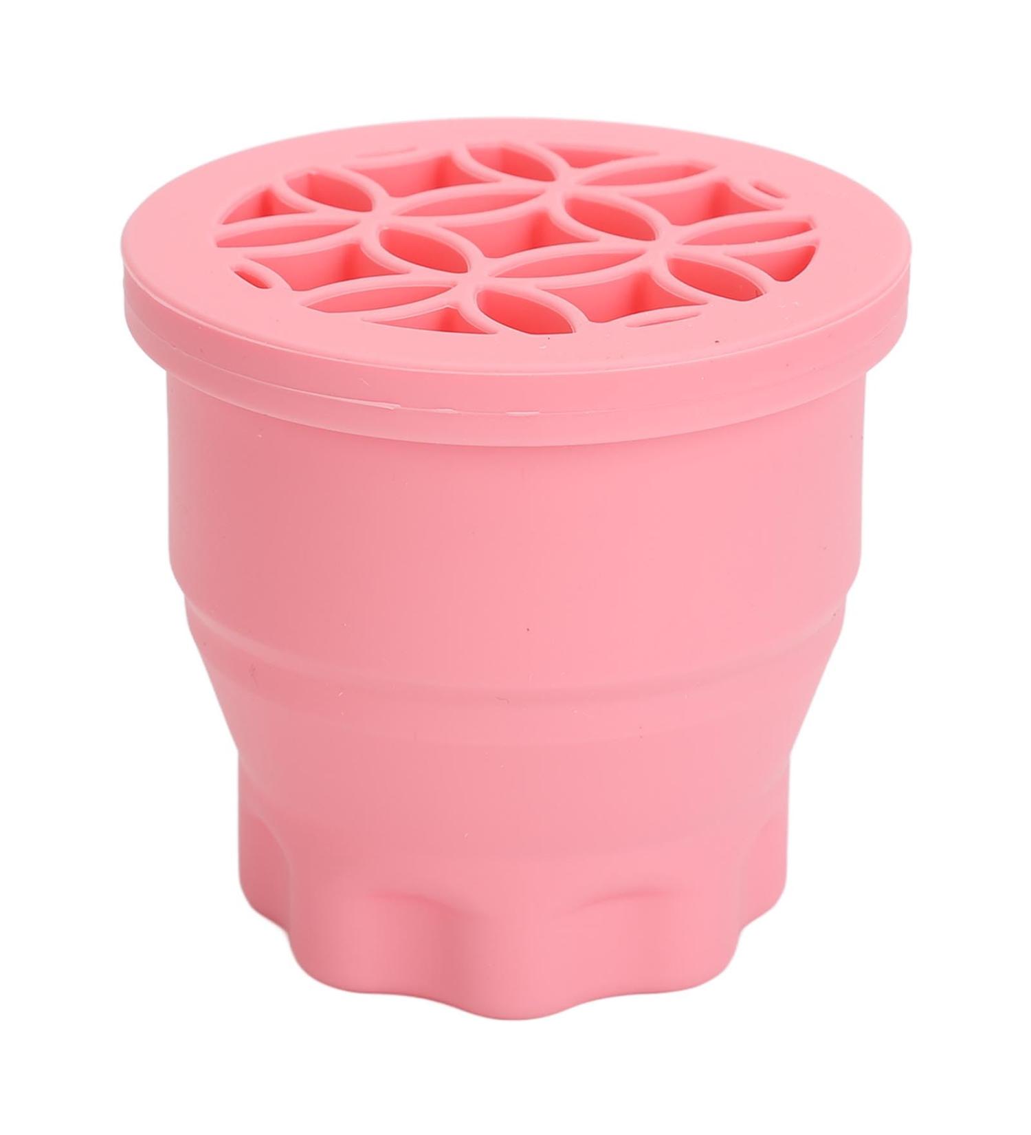 Makeup Brush Cleaner Cup Portable Silicone Scrubber Bowl Efficient Cleaning Drying Rack (Pink) - Buy Online on SooperMarket.com