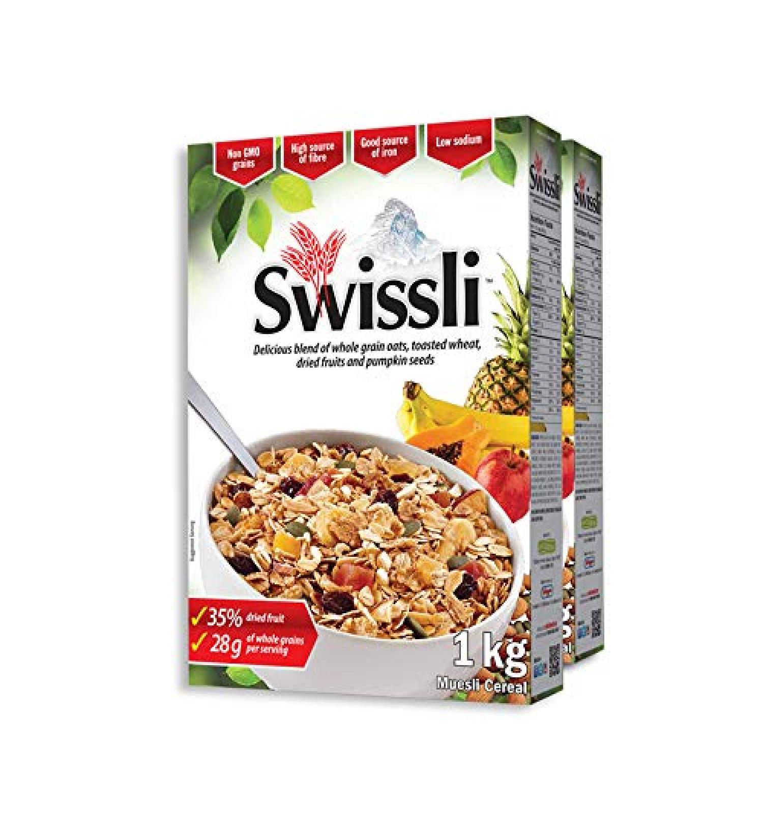 Swissli Muesli 35% Fruit & Nuts - 1kg/35 Ounce Boxes - 2 Pack | NON GMO - Premium Swiss Quality - Buy Online on SooperMarket.com