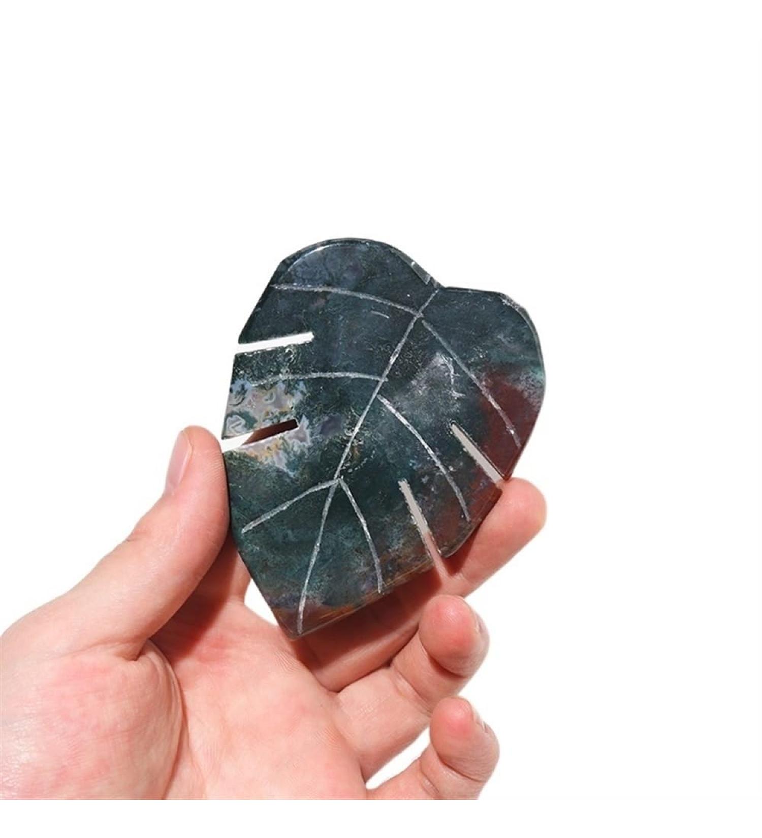Natural Crystal Rough 1PC Natural Crystal Leaves Carving Moss Agate Family Decoration Sculpture Health Green Gem Gift DIY Pendant Gem - Buy Online on SooperMarket.com