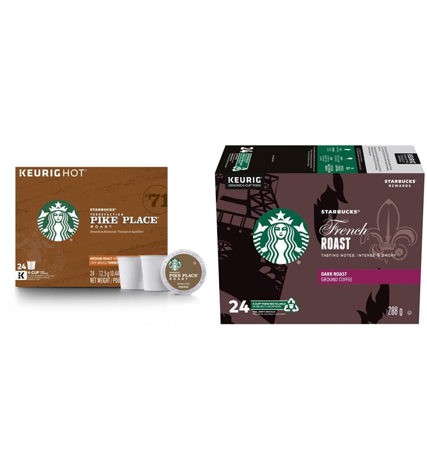 Starbucks Pike Place Medium Roast Coffee Single Serve Keurig K-Cup Pods 24 Capsules & French Roast Dark Roast Coffee Single Serve Keurig K-Cup Pods 24 Capsules - Buy Online on SooperMarket.com