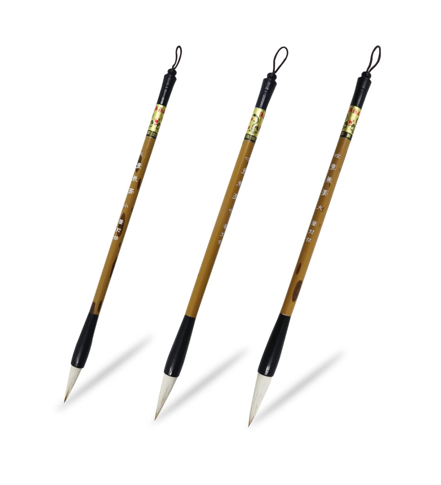 Huakaile Chinese Writing Brushes Set with Bamboo Holder - Traditional Calligraphy and Painting Ink Brushes (Large, Medium, Small) - Buy Online on SooperMarket.com