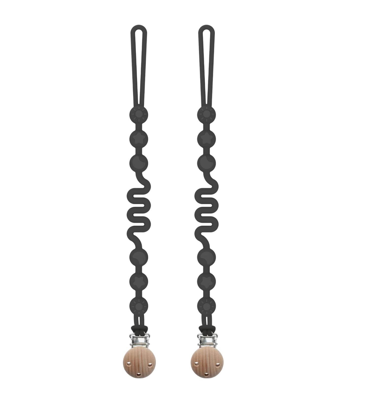 Seposeve Silicone Pacifier Clip 2 Pack - Adjustable Spring, Soft Leashes for Baby Boys and Girls - 3 Textures, One-Piece Design - Ink Black - Buy Online on SooperMarket.com