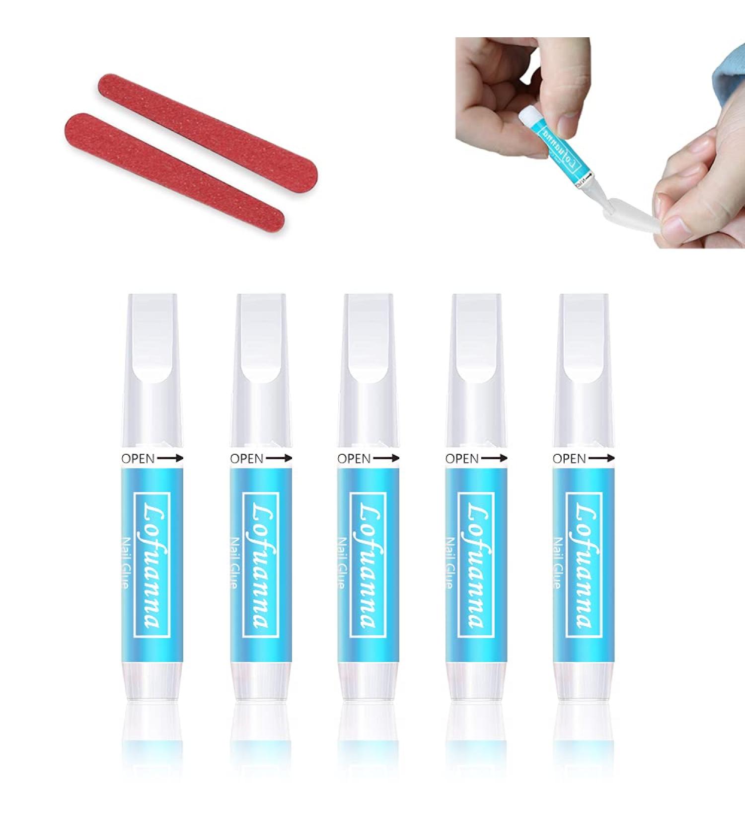 Lofuanna 5 PCs Nail Glue Nail glue extra strong and quick-drying professional salon quality quickly drying nail art glue tips for nail extension artificial fingernails