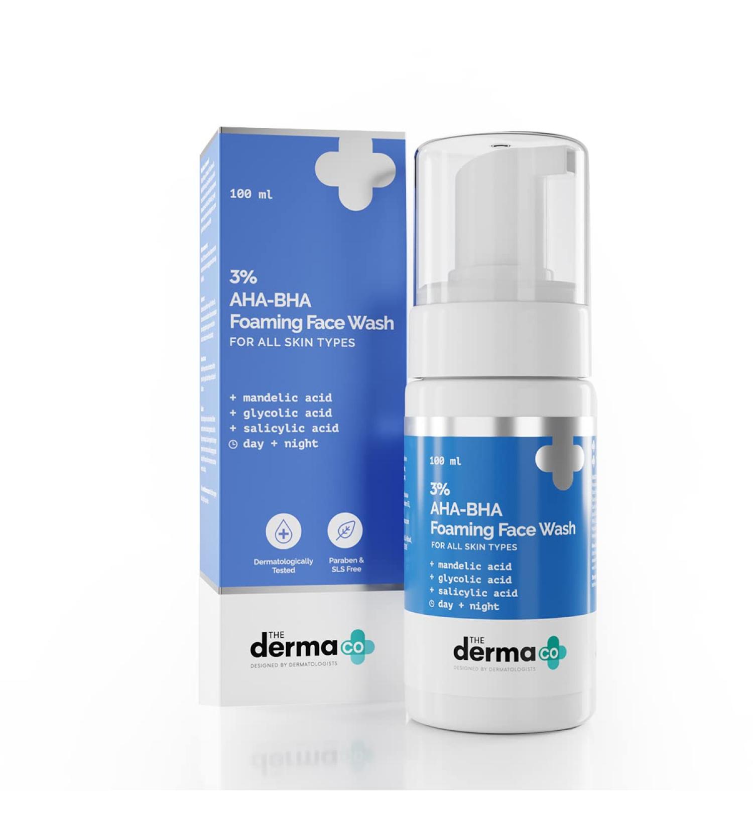 3% AHA-BHA Foaming Face Wash | Gently Exfoliates & Unclogs Pores | Controls Acne for All Skin Types | 3.38 Fl Oz/100ml - Buy Online on SooperMarket.com