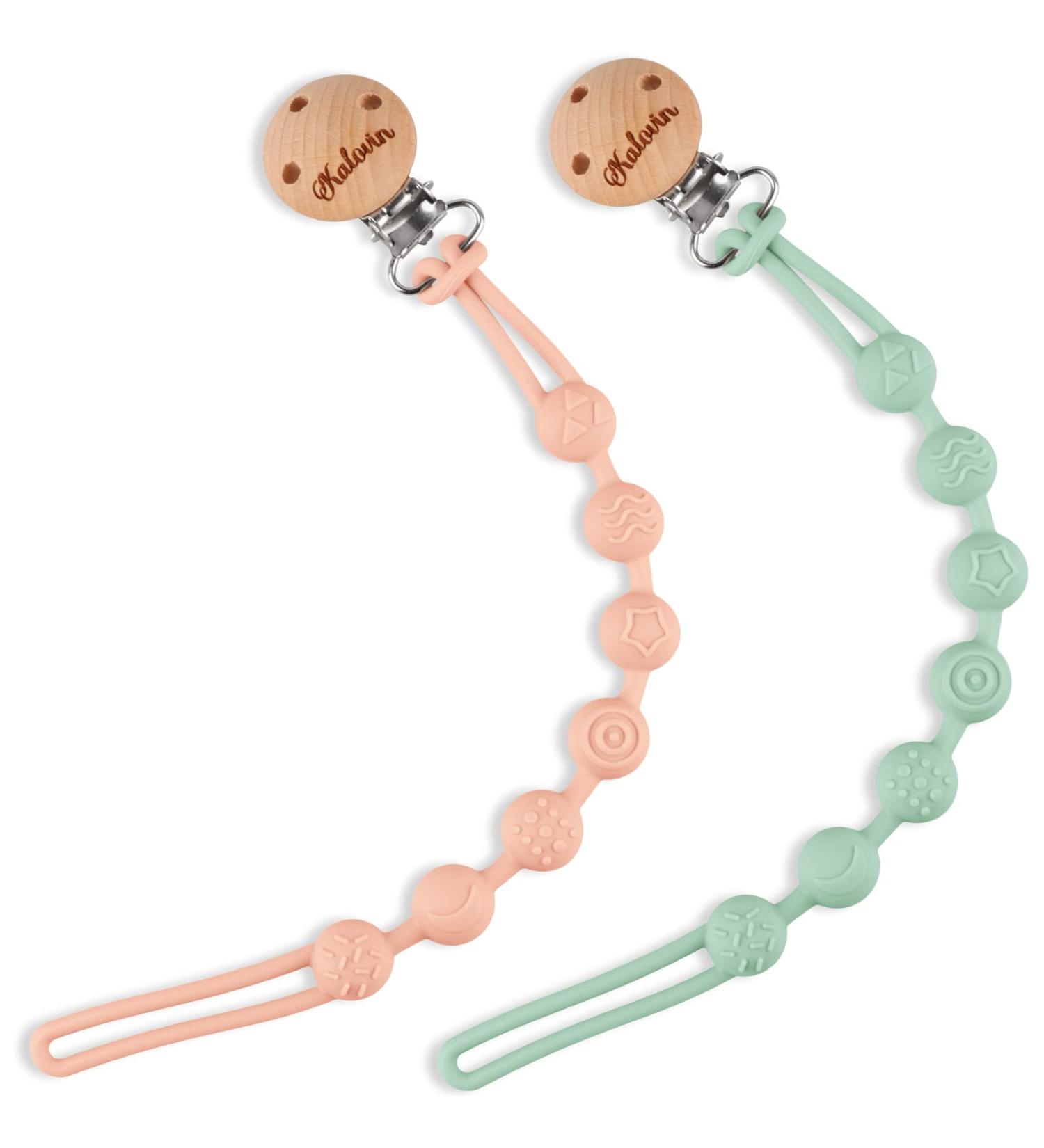 Silicone Pacifier Clip Holder Set - Apricot/Mint Teether Toys (Pack of 2) - Buy Online on SooperMarket.com