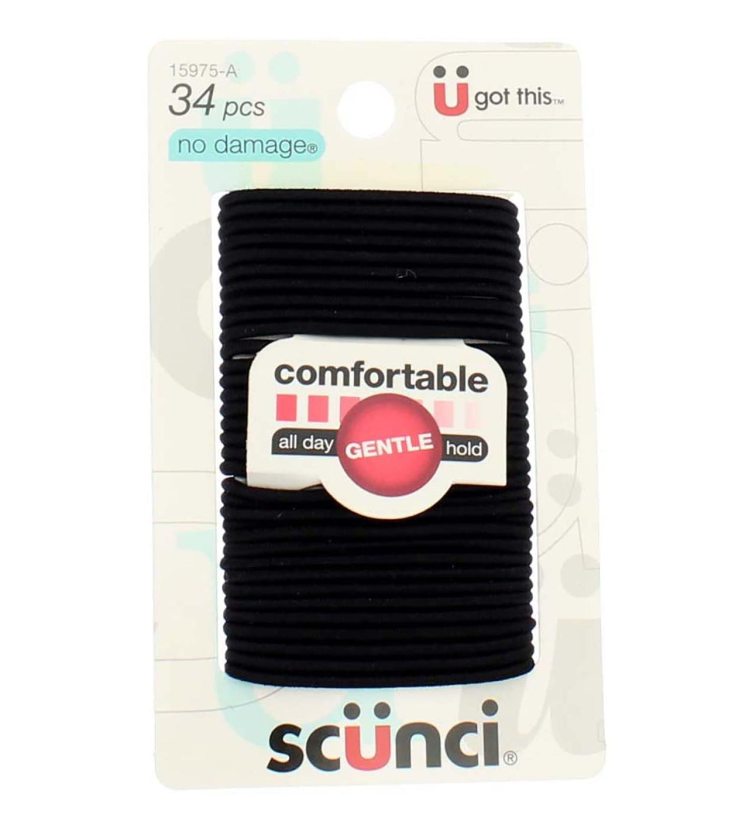 Scunci No Damage Hair Elastics Small Black 34 ea (Pack of 5)
