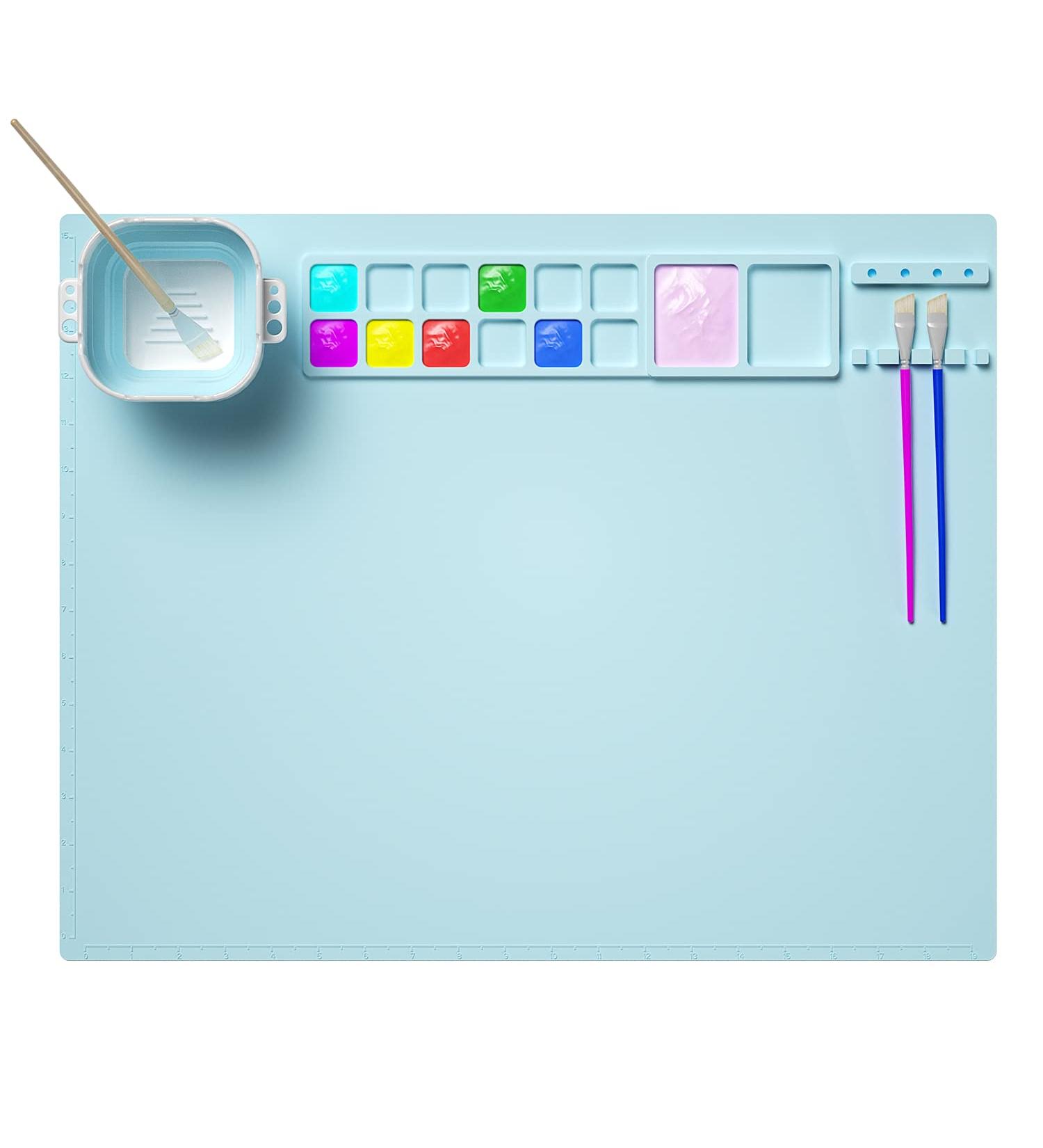 Silicone Craft Mat 20x16 with Cup | Nonstick Resin Jewelry Casting Mat | Art DIY Drawing Clay Play Doh Blue - Buy Online on SooperMarket.com