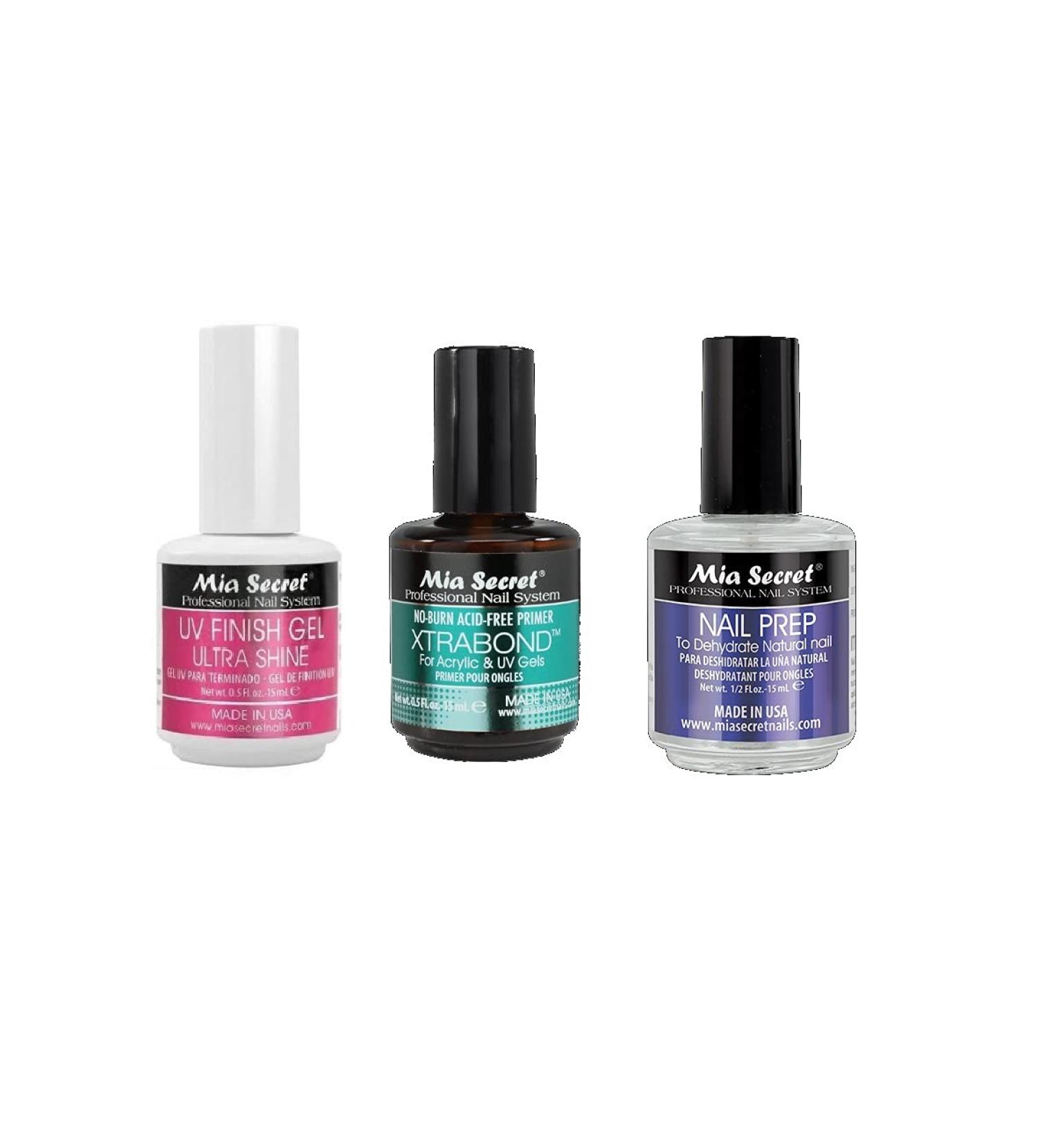 MIA SECRET - 3pc. UV Finish Gel Ultra Shine (0.5oz), Xtrabond Primer (0.5oz), and Nail Prep (0.5oz)