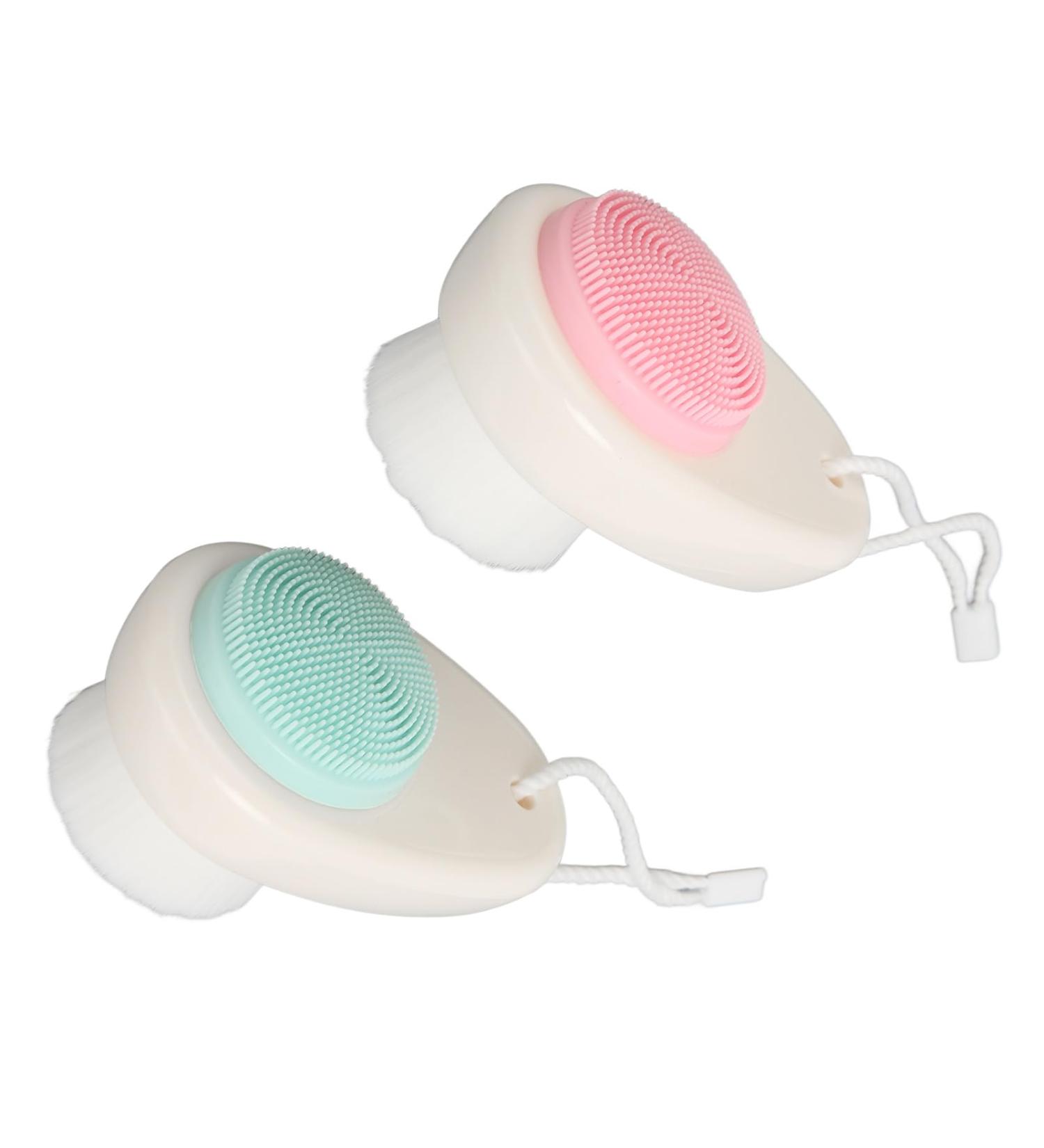 Soft Bristle Double Sided Face Brush Exfoliator and Cleanser Promotes Circulation with Lanyard with Ergonomic Handle - Buy Online on SooperMarket.com