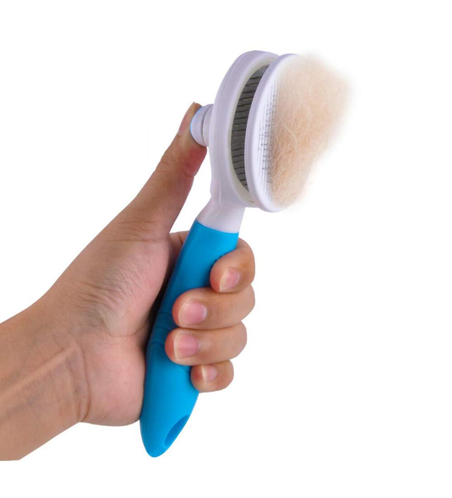 ShipeeKin Effective Grooming Dog/Cat Brush Detangling Comb for Dogs and Long-haired Cat with Cleaning Button against Knotted Hair Self Cleaning Brush for Pets with Medium and Long Hair L9-blue - Buy Online on SooperMarket.com