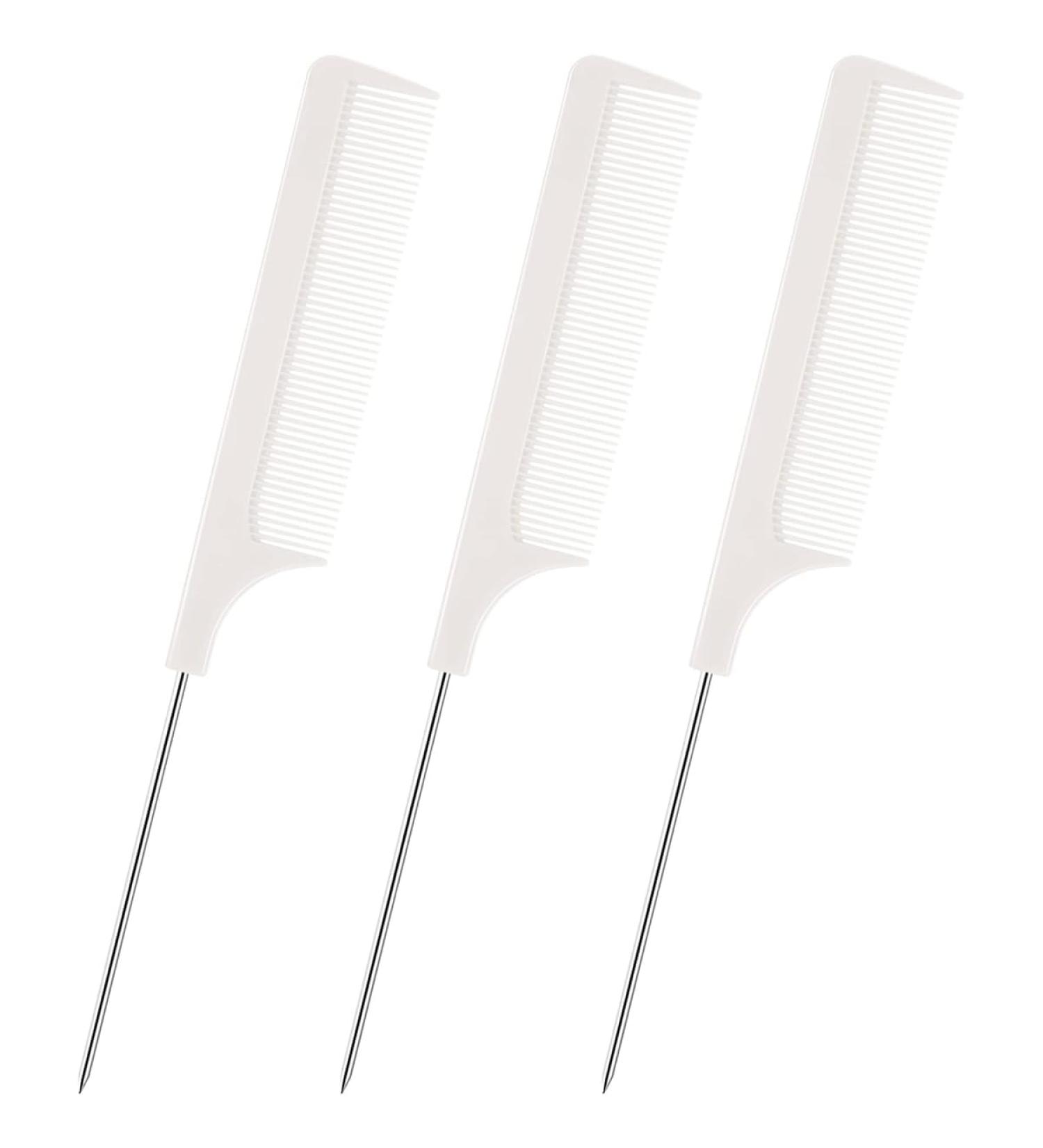 DAZISEN 3-Piece Anti-Static Hair Comb Set with Stainless Steel Handle - Fine Tooth Combs for Salon, Barber, Hairdressing - White - Buy Online on SooperMarket.com