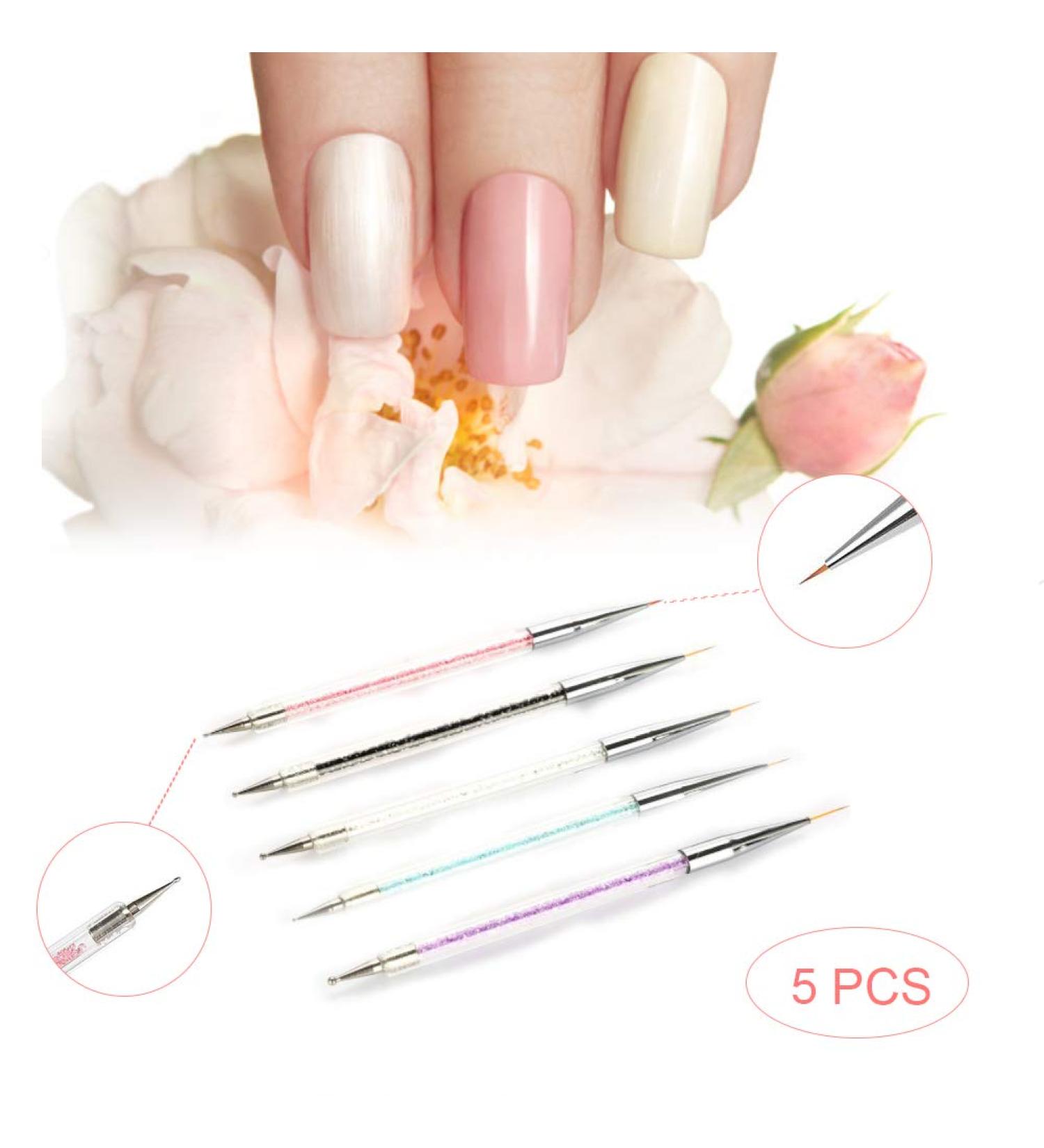 Premium Nail Art Brush Set - 5 Dual Lace Tools for Marble Effect & Glitter Rhinestones | Perfect for Painting Miniature Models & Dotting - International Shipping Available - Buy Online on SooperMarket.com