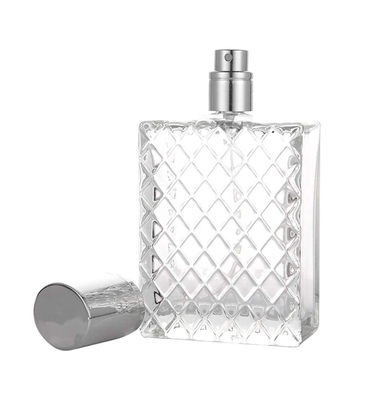 100ml Empty Perfume Bottle with Atomizer Pump - Square Clear Glass Silver Cap | Ideal for Self-Filling Fragrance - Buy Online on SooperMarket.com