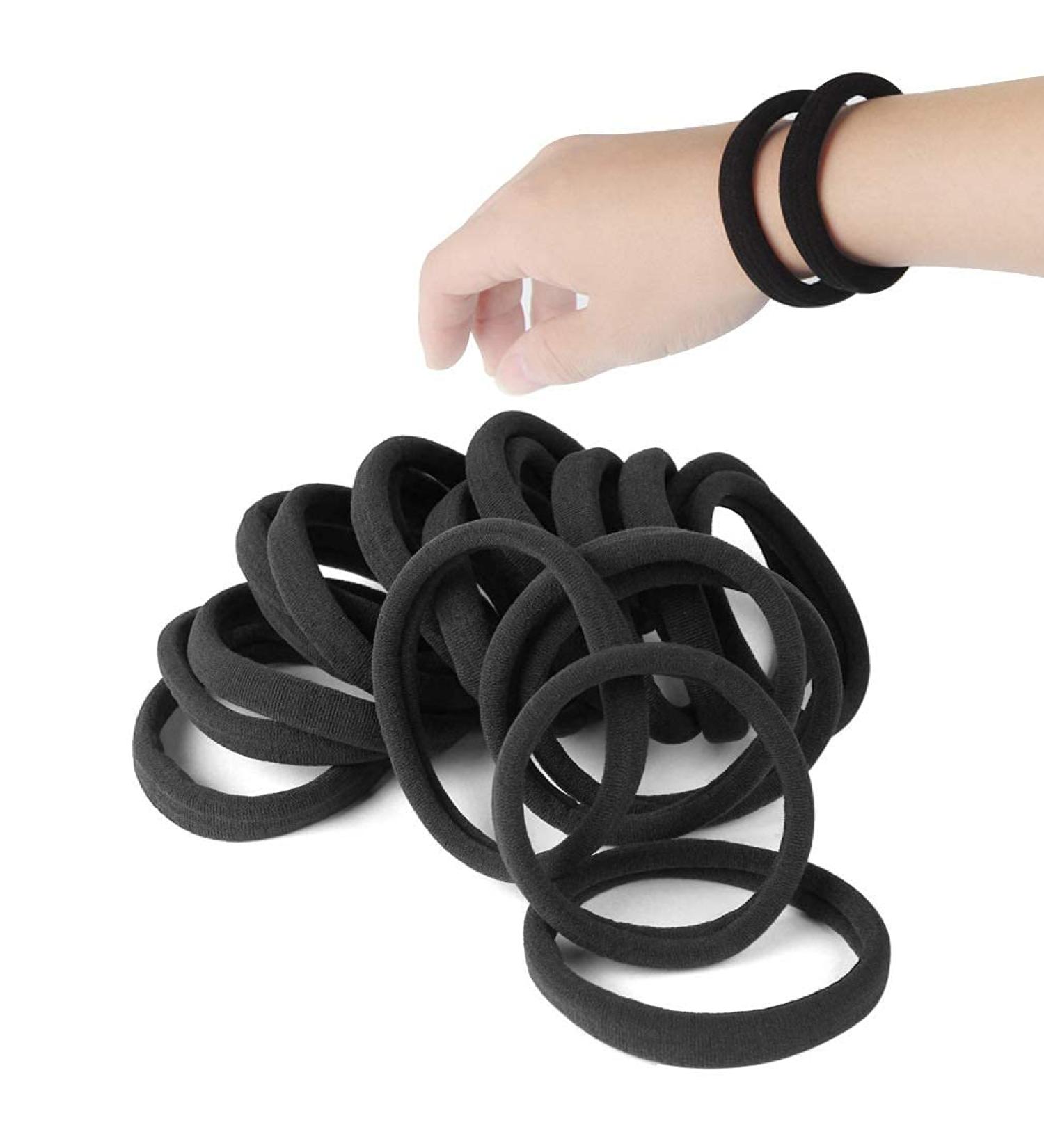 20 PCS Large Black Hair Ties for Thick Hair - Stretchy Ponytail Holders for Braids - 5cm Diameter, 1cm Width - Men, Women, Girls - Buy Online on SooperMarket.com