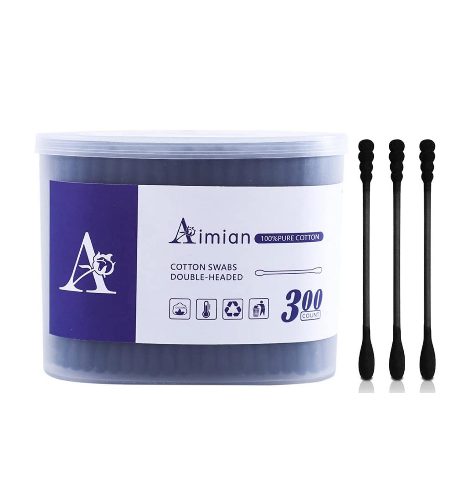 Organic Cotton Swabs 300 Count - Cruelty-Free, Biodegradable, Disinfection Pure Cotton Buds - Double Head Spiral + Round - Black Paper Stick - Buy Online on SooperMarket.com