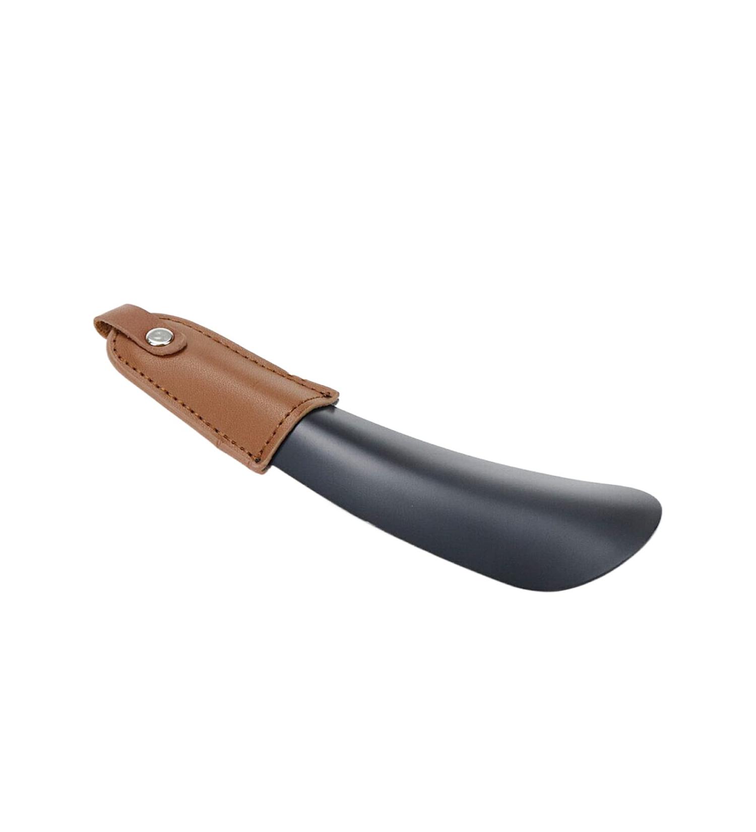 Stainless Steel Shoehorn with Brown Leather Handle - Lightweight and Portable Shoe Helper Stick for Men, Women, and Children - 17cm/6.69 inch - Buy Online on SooperMarket.com